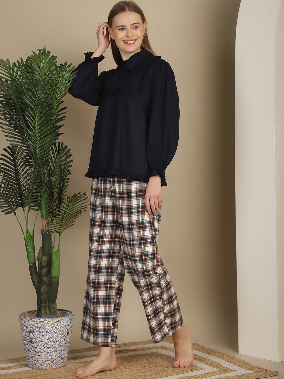 Blanc9BlueSolidWithChecksCottonPyjamaSet-1