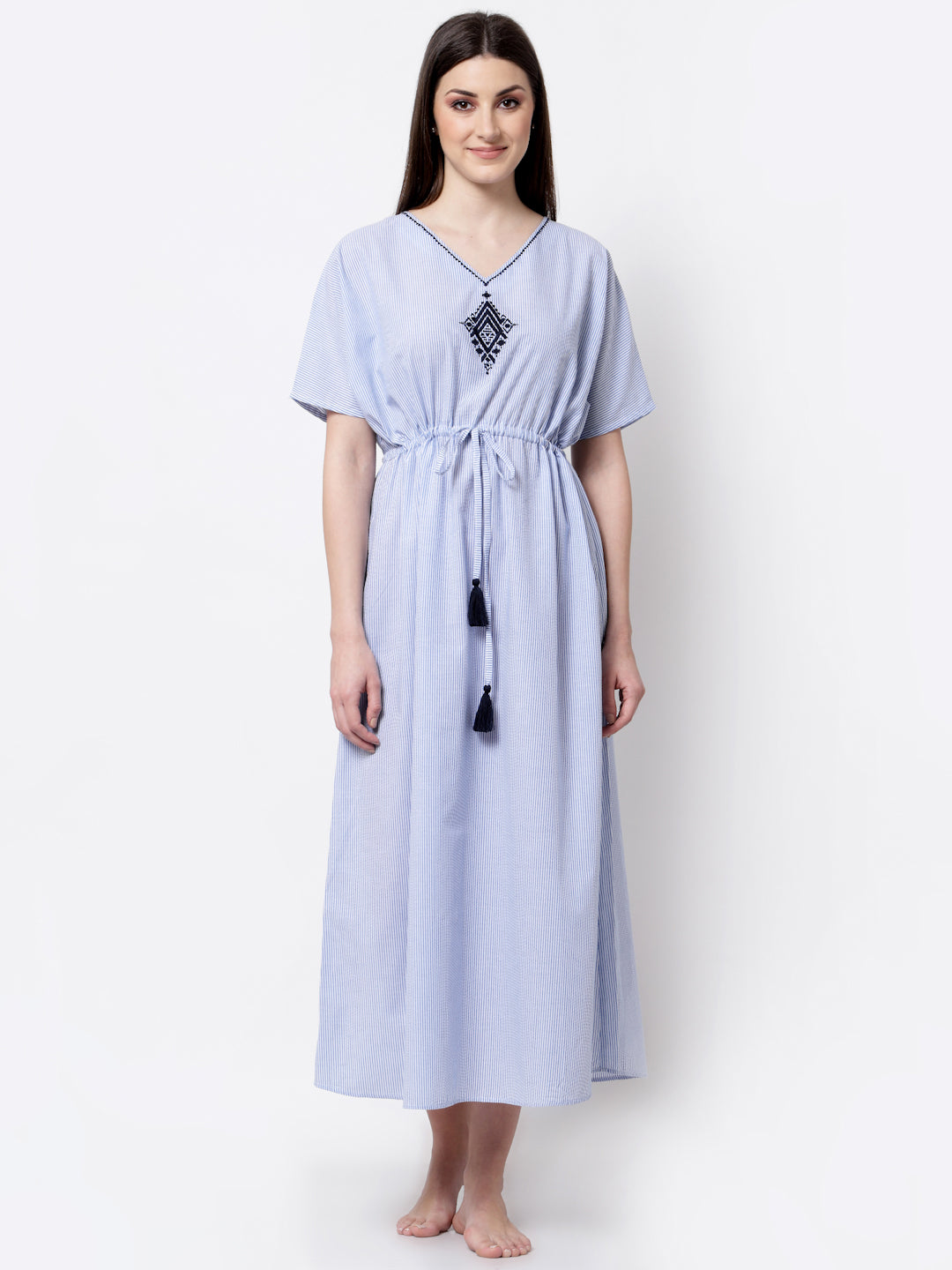 Blanc9 Blue & White Striped Night Gown-B9NW164A