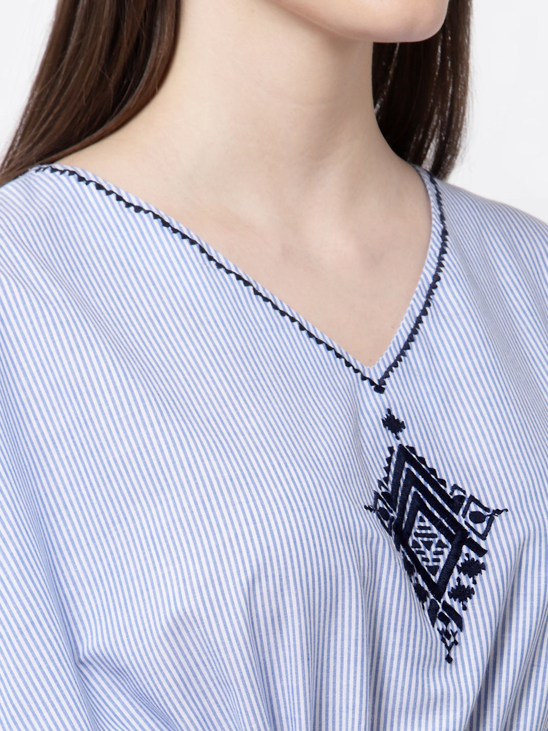 Blanc9 Blue & White Striped Night Gown-B9NW164A