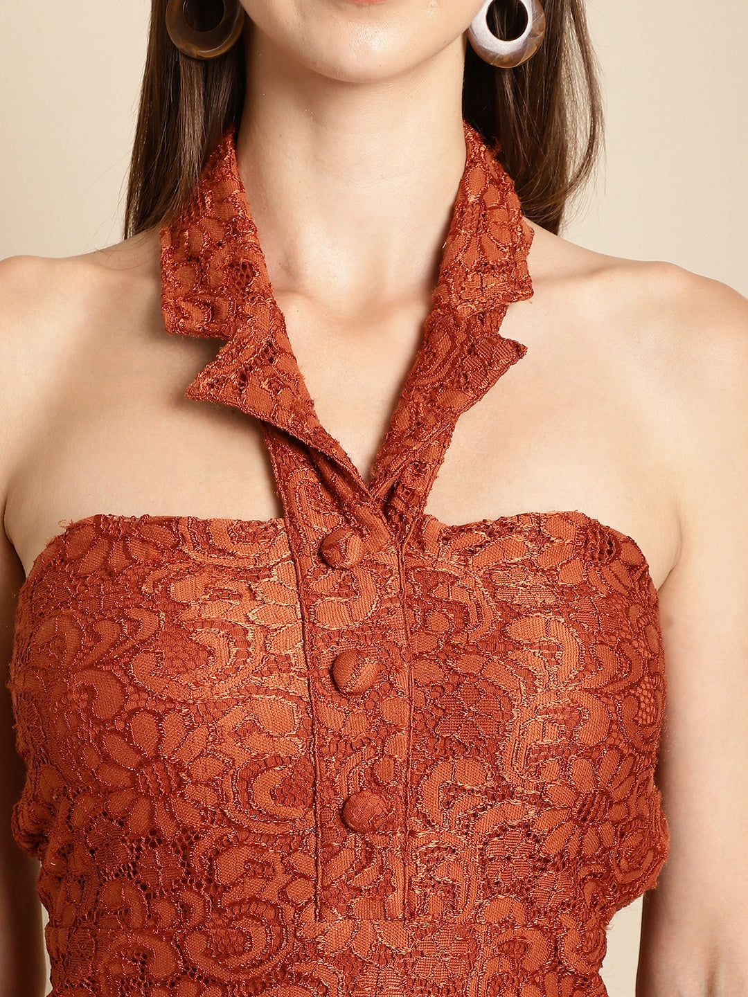 Blanc9 Brown Lace Fabric Dress