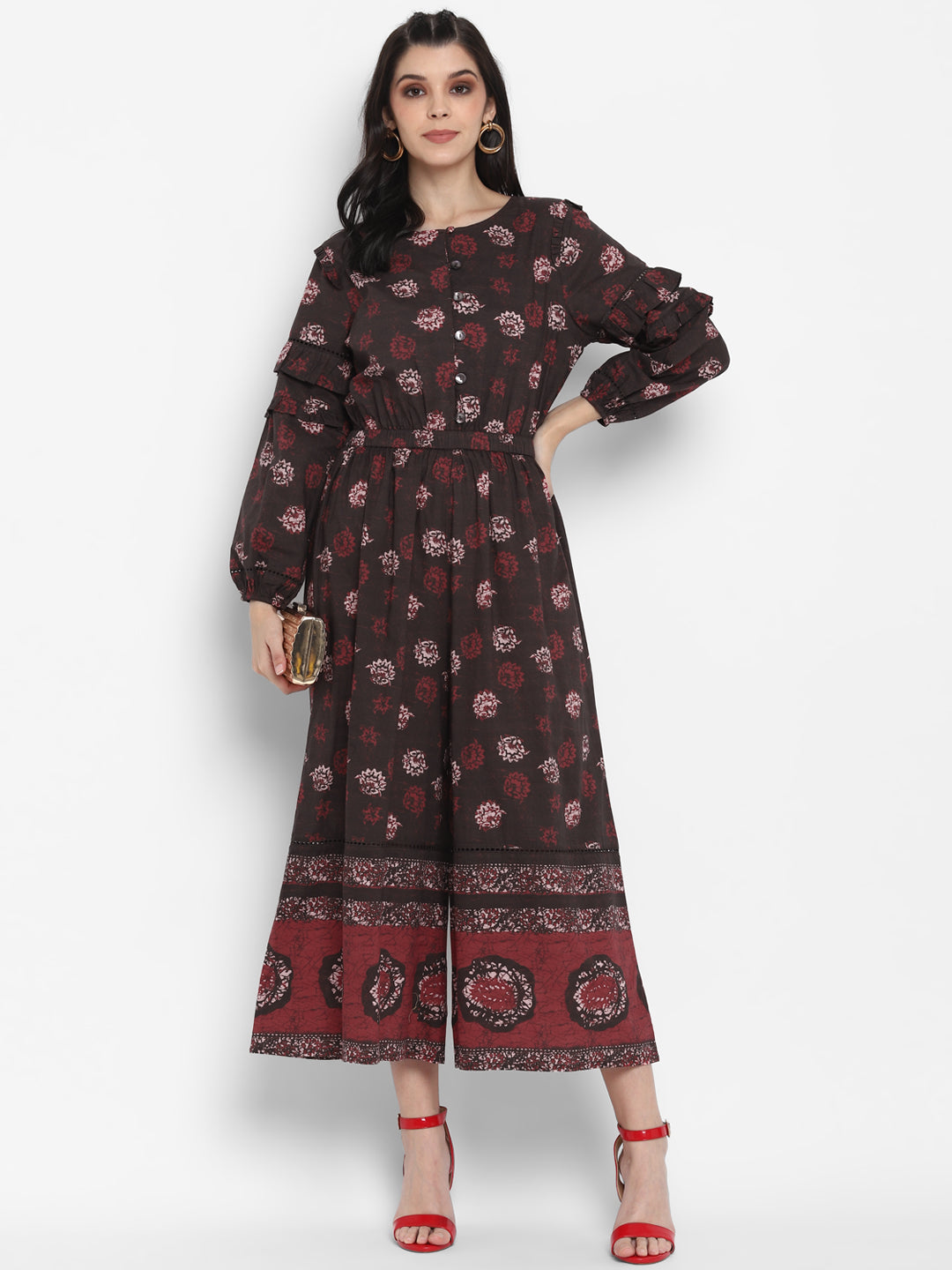 Blanc9 Batik Print Flare Jumpsuit