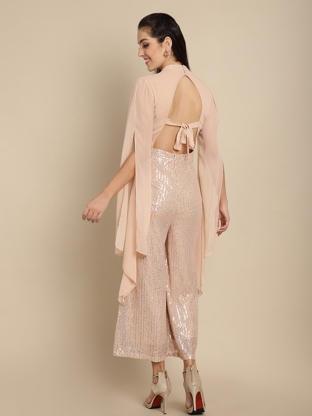 Blanc9 CAPE SLEEVES SEQUINNED JUMPSUIT