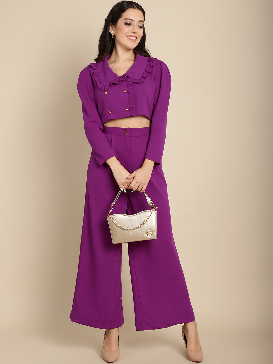 A printed co-Ord with the scrunching detail at waist