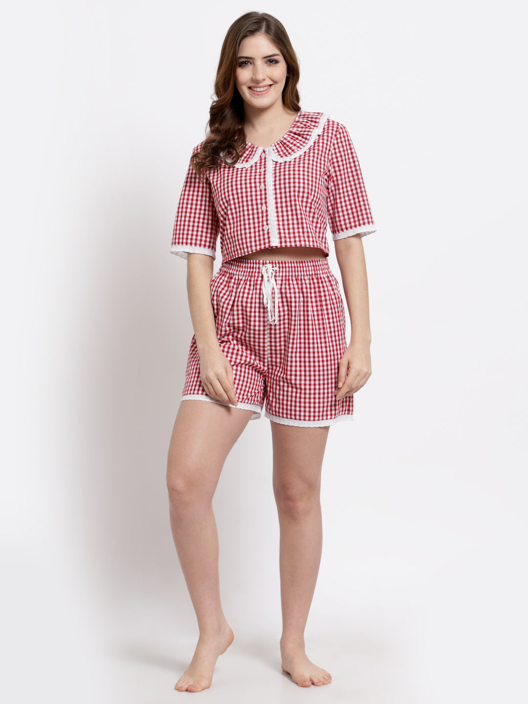 Blanc9 Checks Top With Shorts Night Set-B9NW55