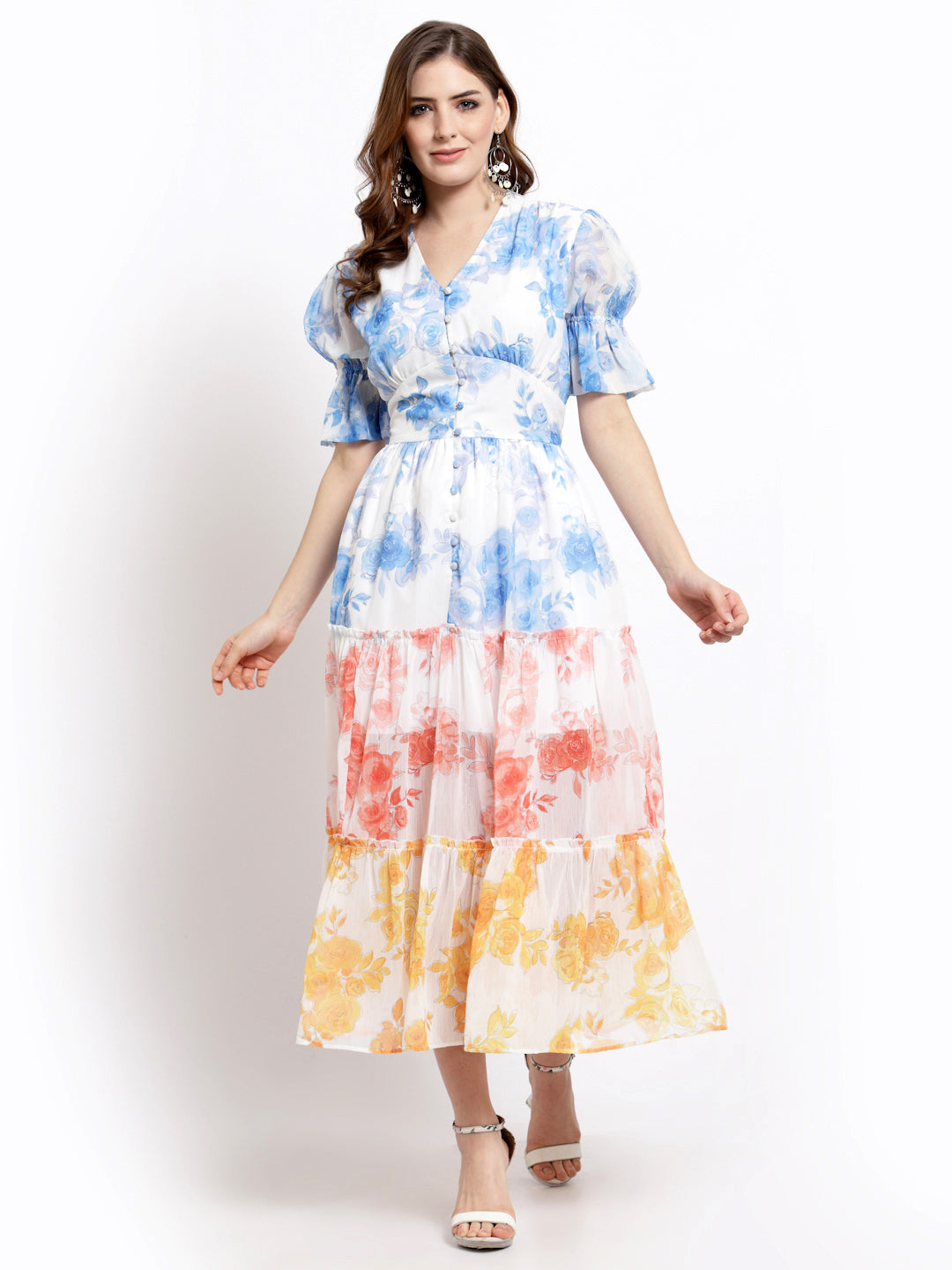 Blanc9 Chiffon Colour Blocking Layered Dress-B9DR103