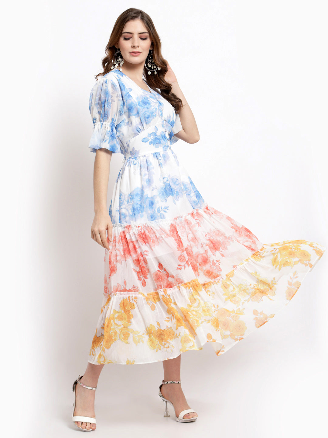 Blanc9 Chiffon Colour Blocking Layered Dress-B9DR103
