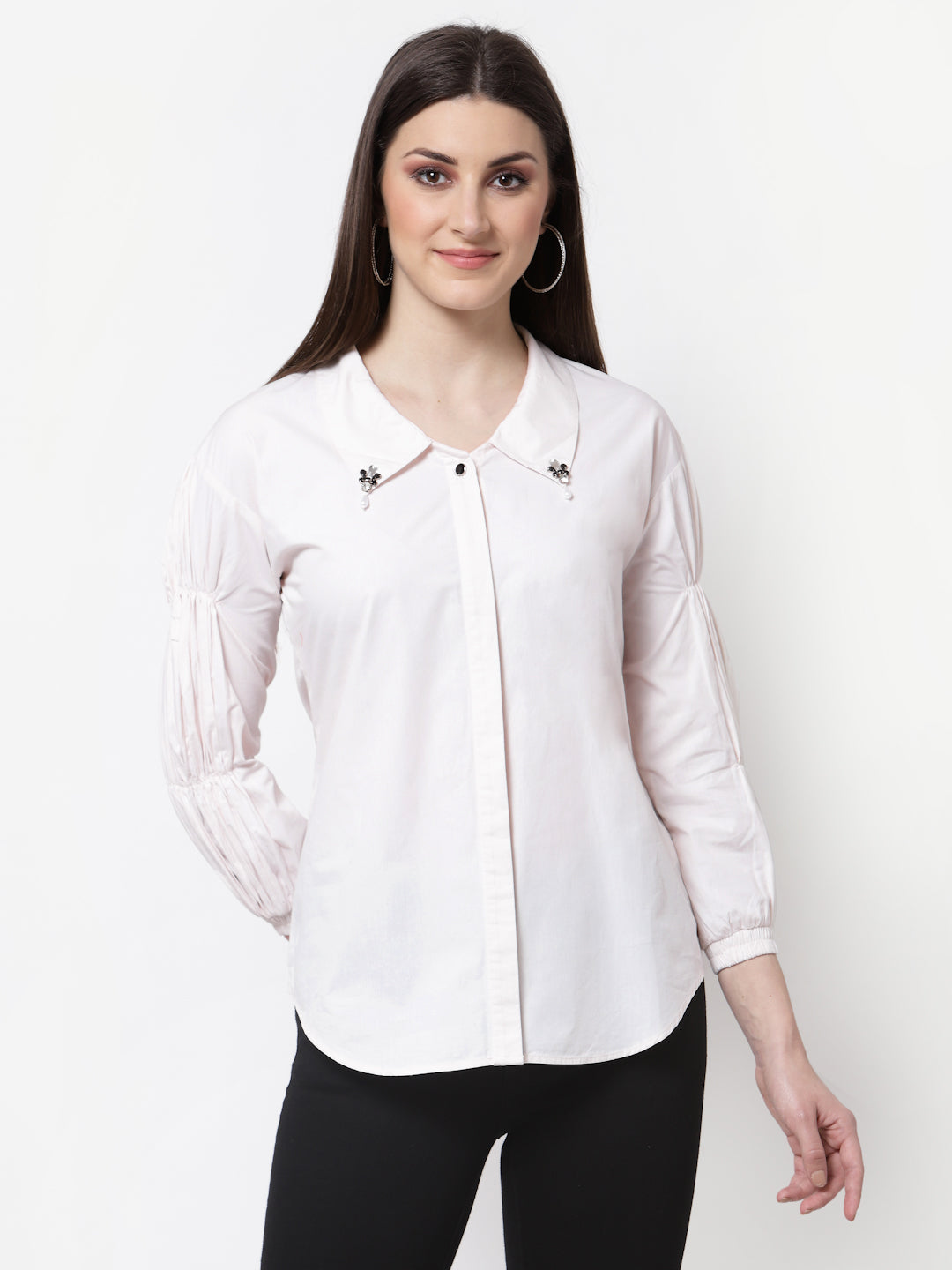 Blanc9 Collar Embellished Off White Shirt-B9TP145