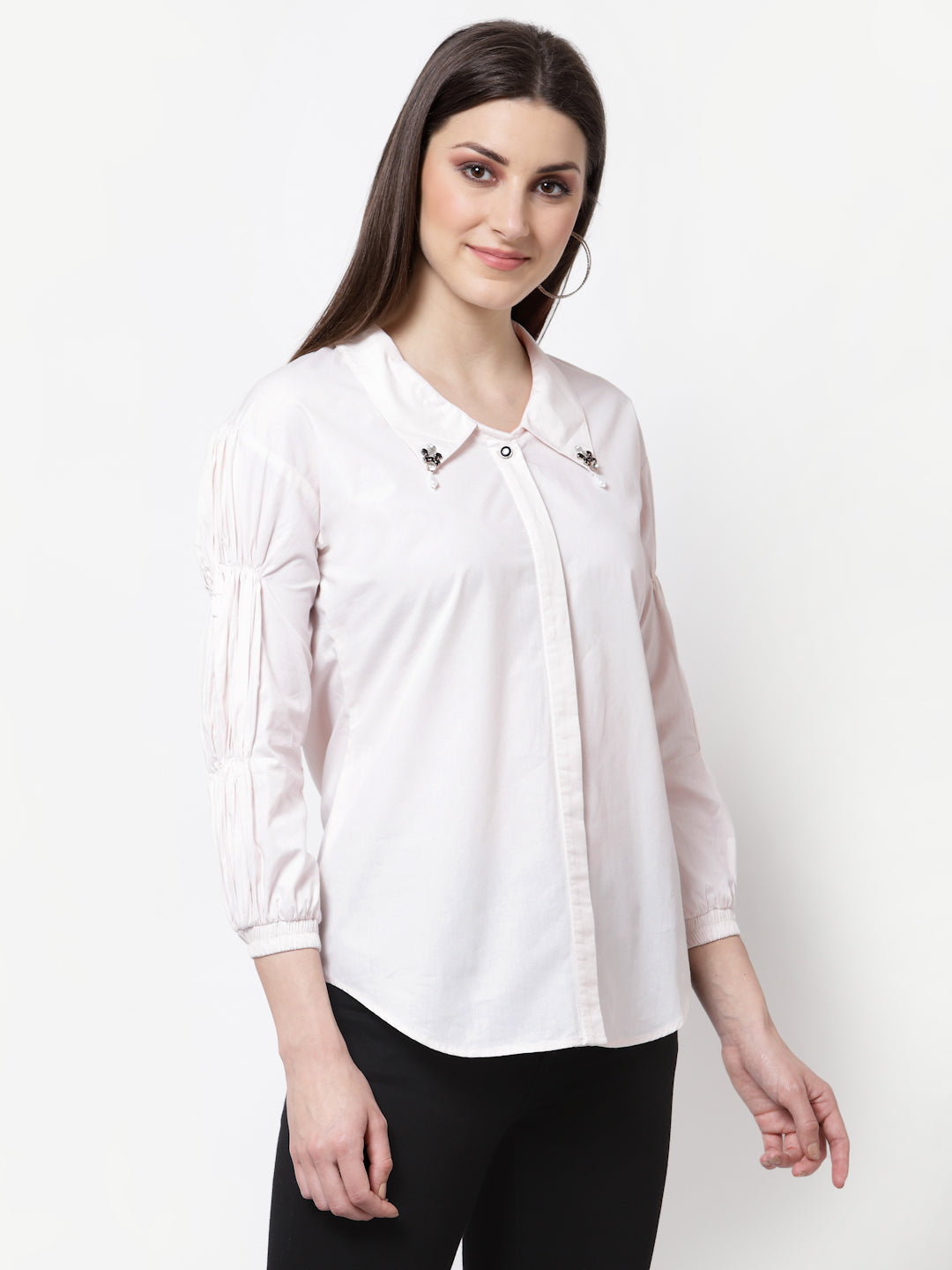 Blanc9 Collar Embellished Off White Shirt-B9TP145