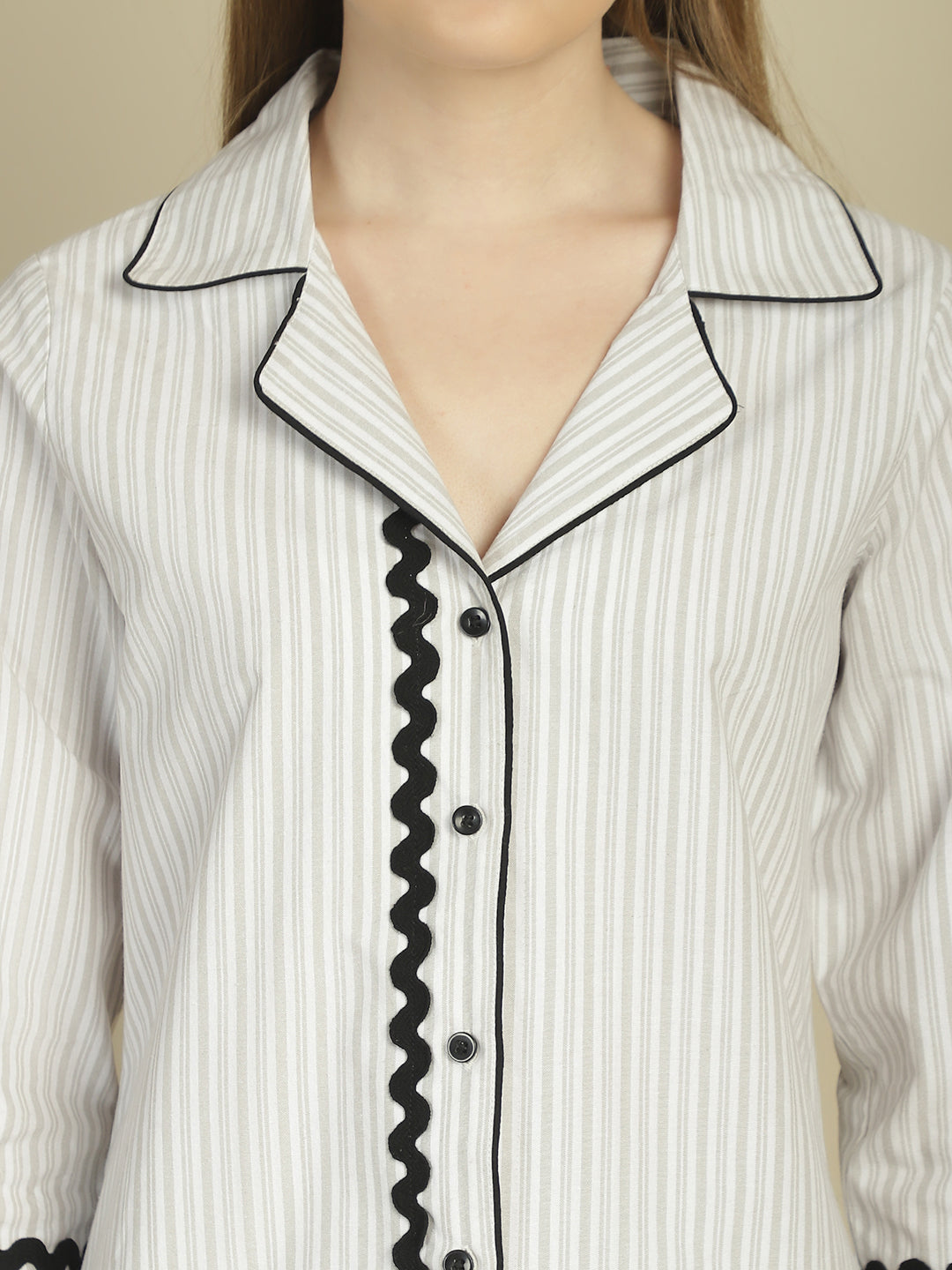 Blanc9 Contrast Black Lace Grey & White Stripes Nightwear