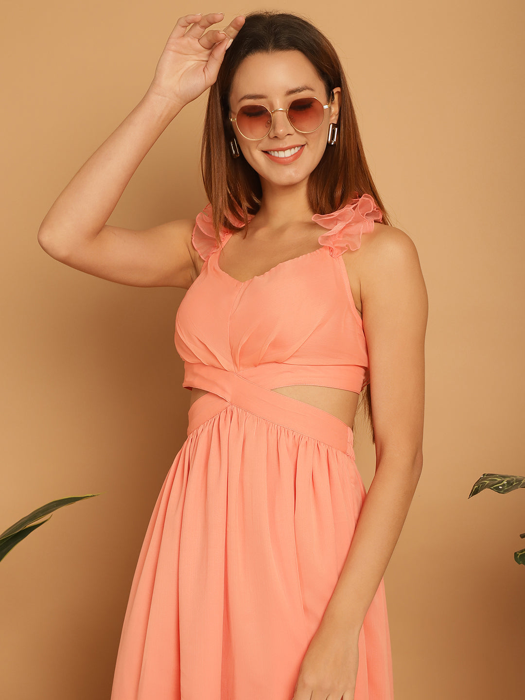 Blanc9CoralChiffonDresswithCut-Out