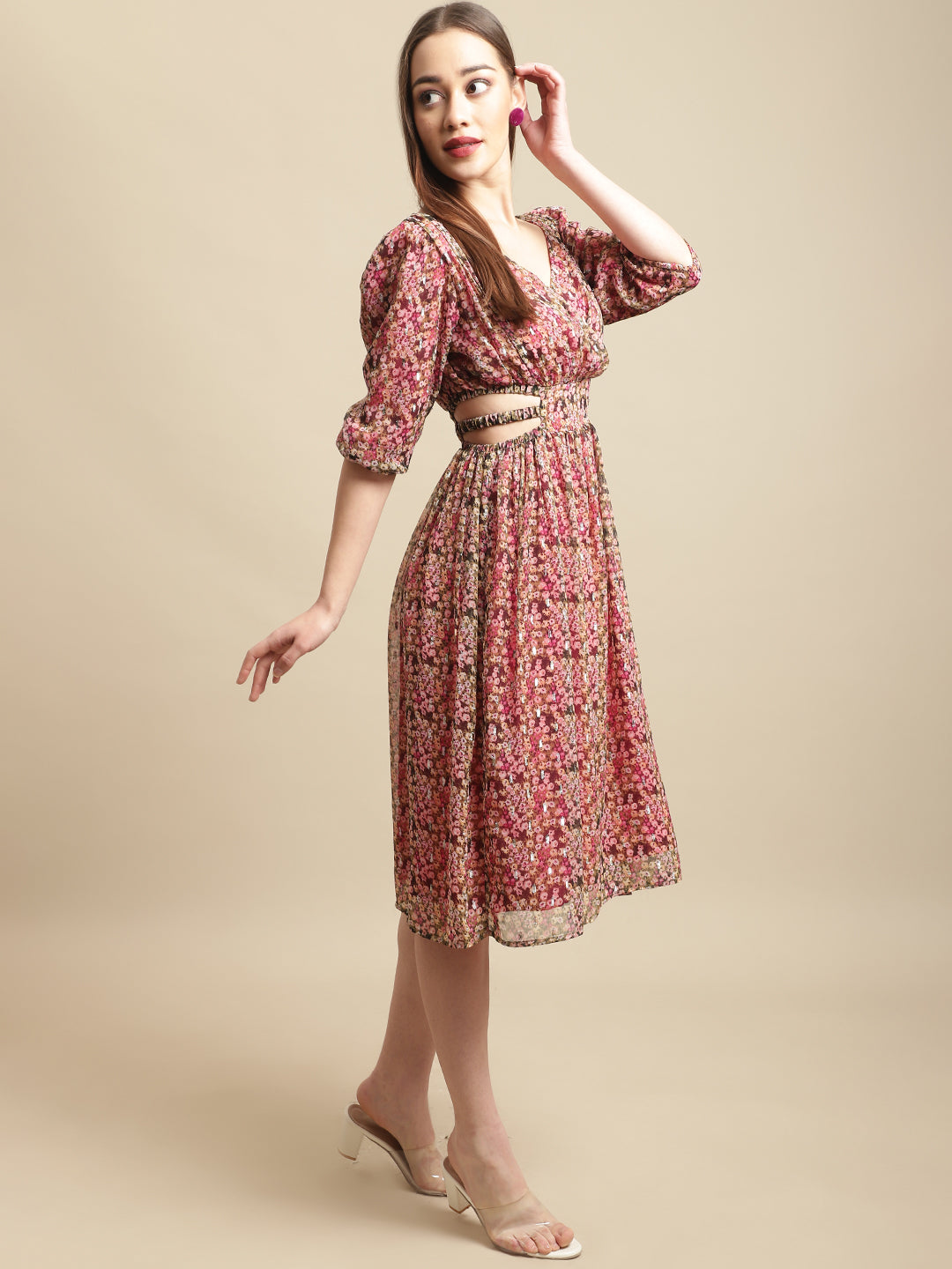 Blanc9 Cut-Out Floral Printed Dress-B9DR139