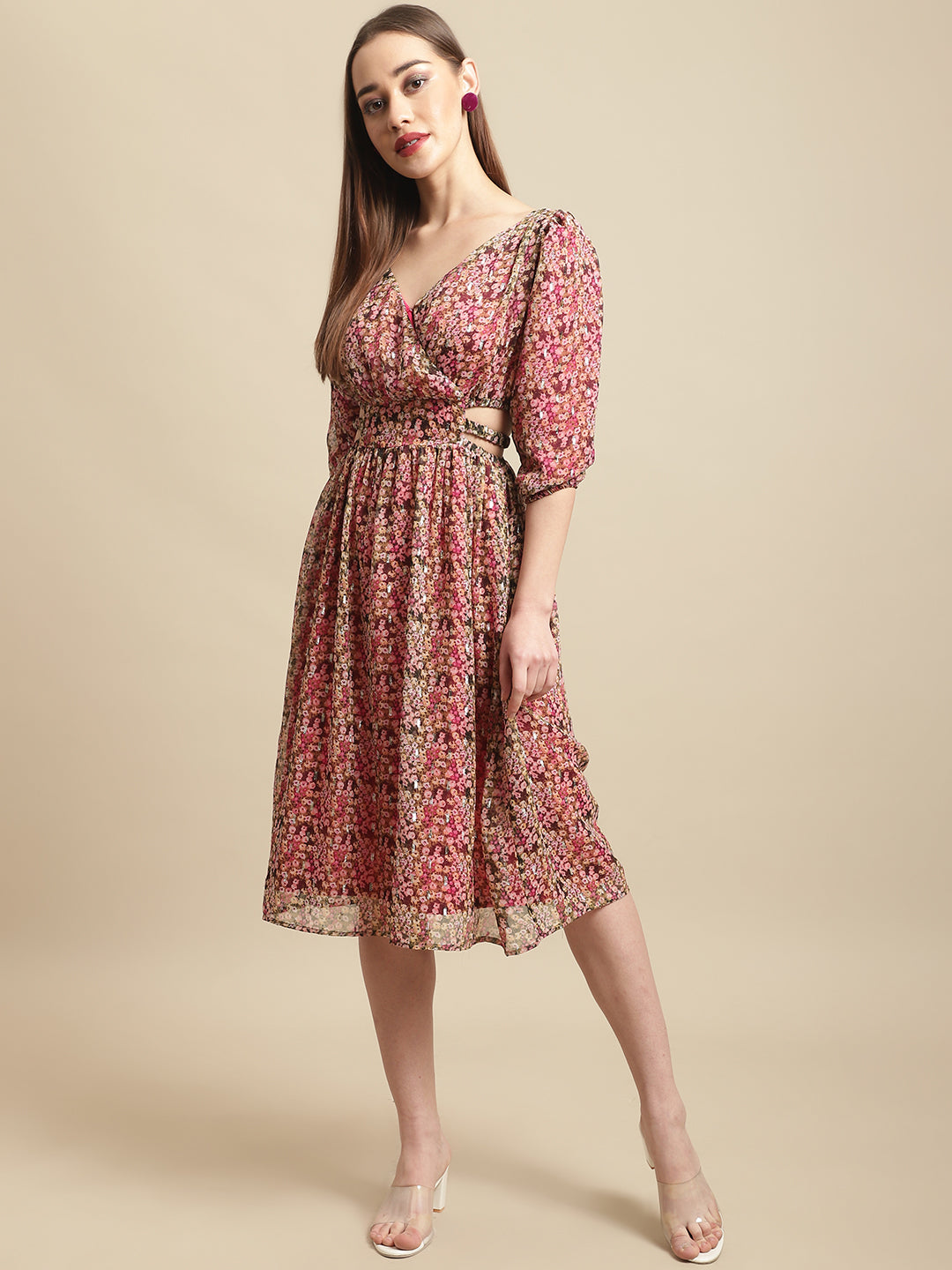Blanc9 Cut-Out Floral Printed Dress-B9DR139