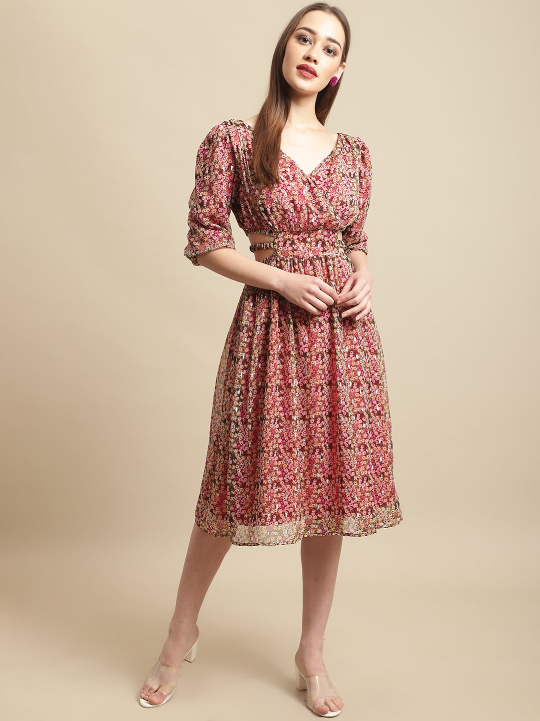 Blanc9 Cut-Out Floral Printed Dress-B9DR139