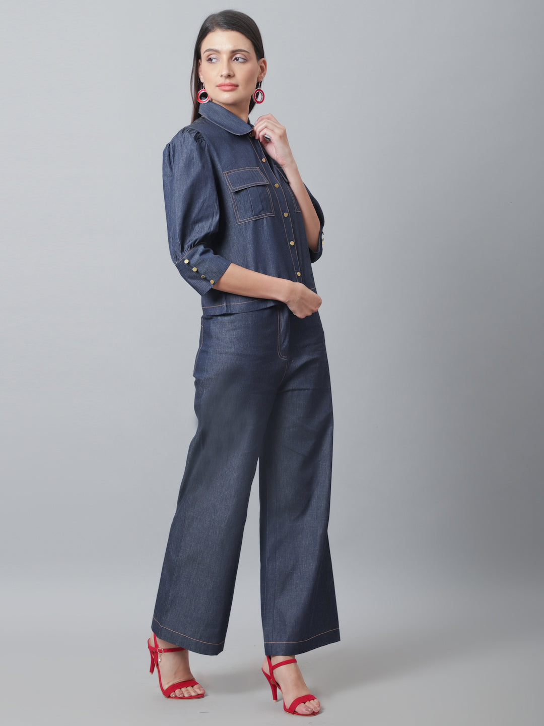 Denim Jacket With Flared Pants Co-Ord Set