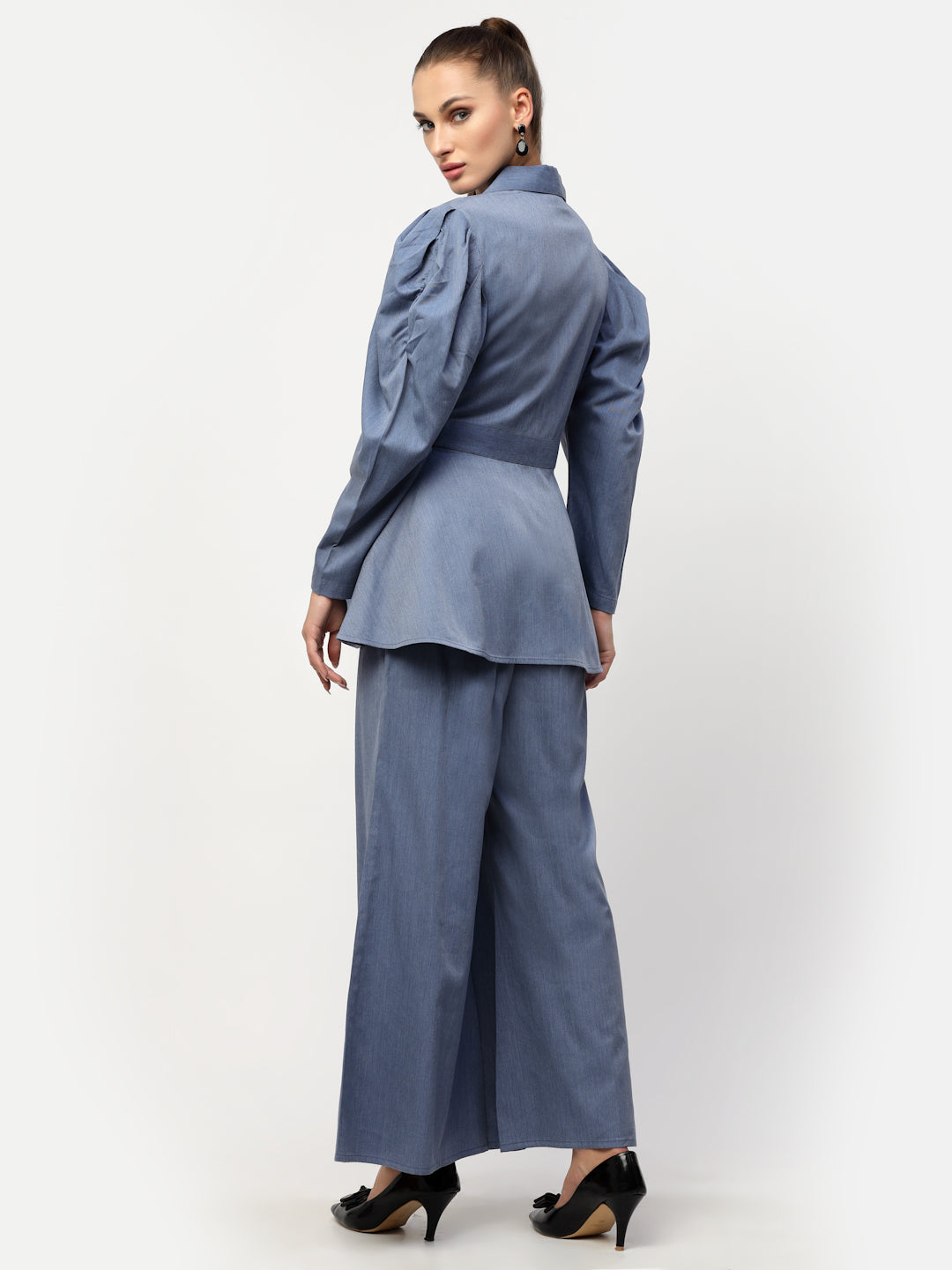 Blanc9 Denim Peplum Top With Trouser Co-Ord Set-B9ST91