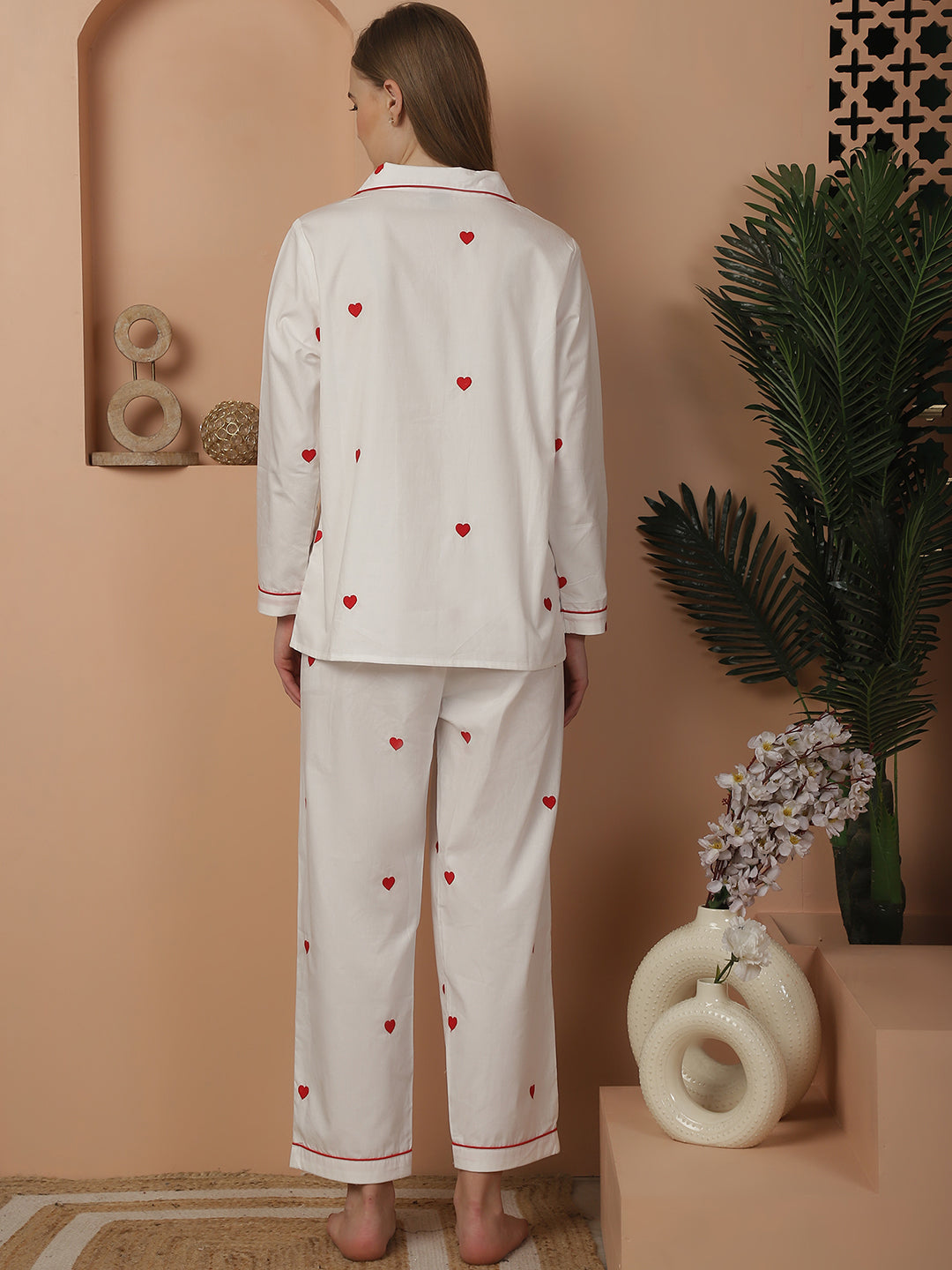 Blanc9EmbroideredHeartPyjamaNightwearSet-B9NW07