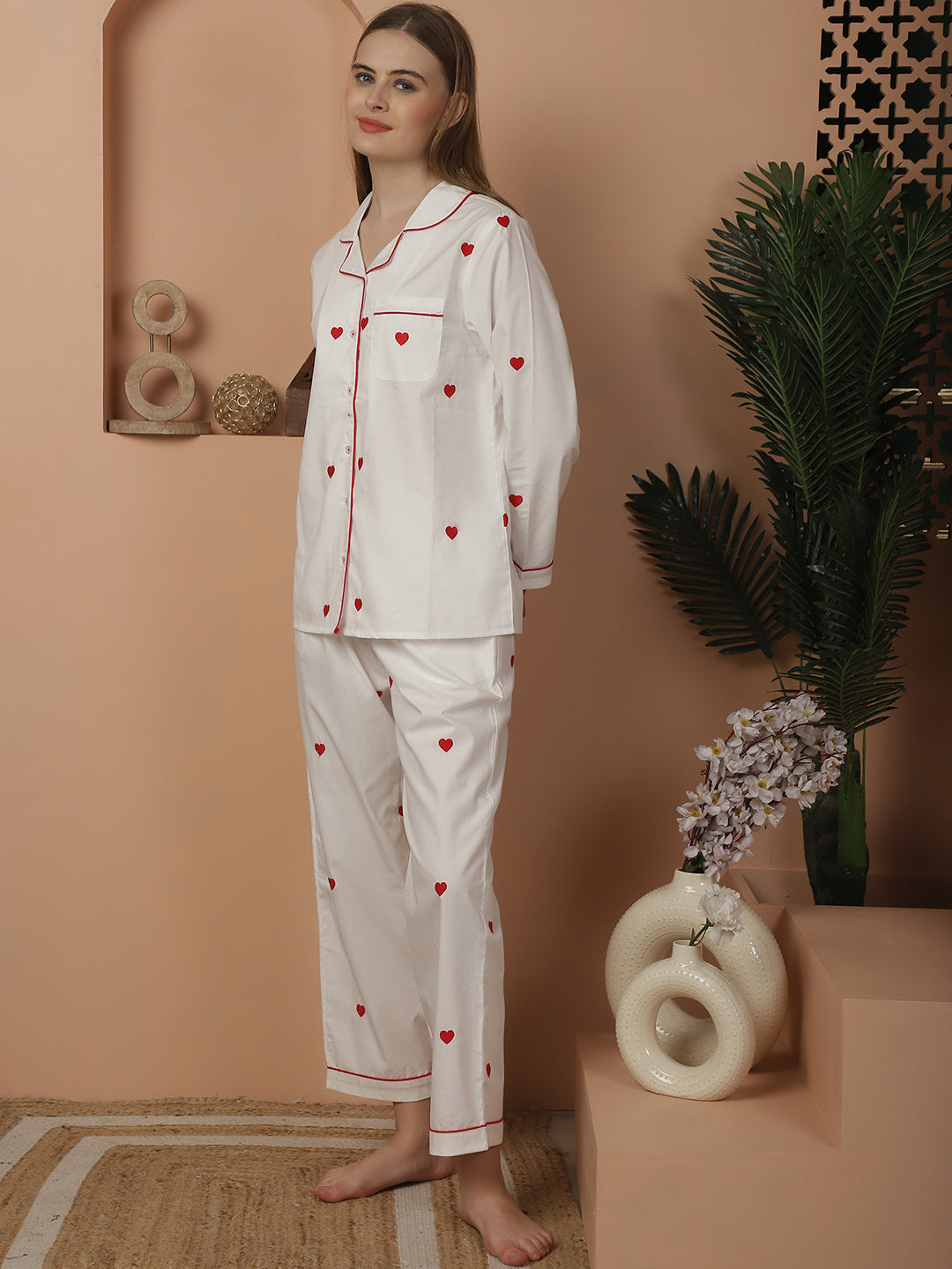 Blanc9EmbroideredHeartPyjamaNightwearSet-B9NW07