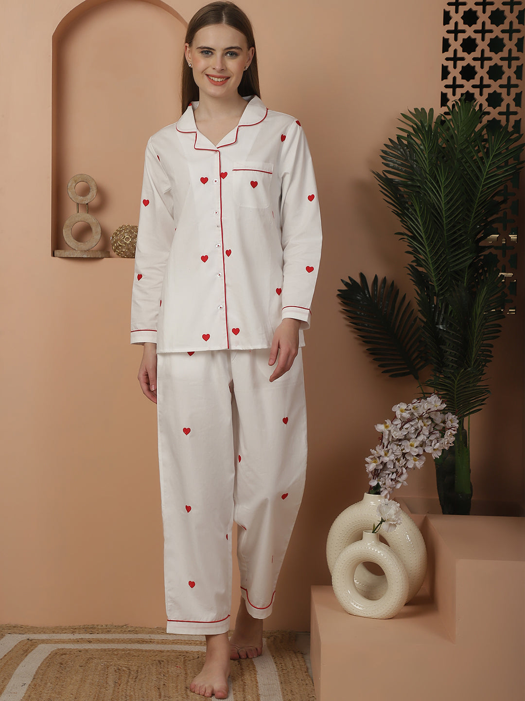 Blanc9EmbroideredHeartPyjamaNightwearSet-B9NW07