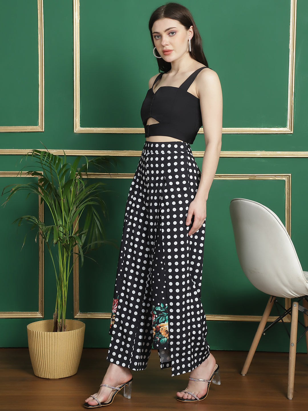 Blanc9FloralDotPrintedTrouserWithCut-OutCropTop-B9ST142