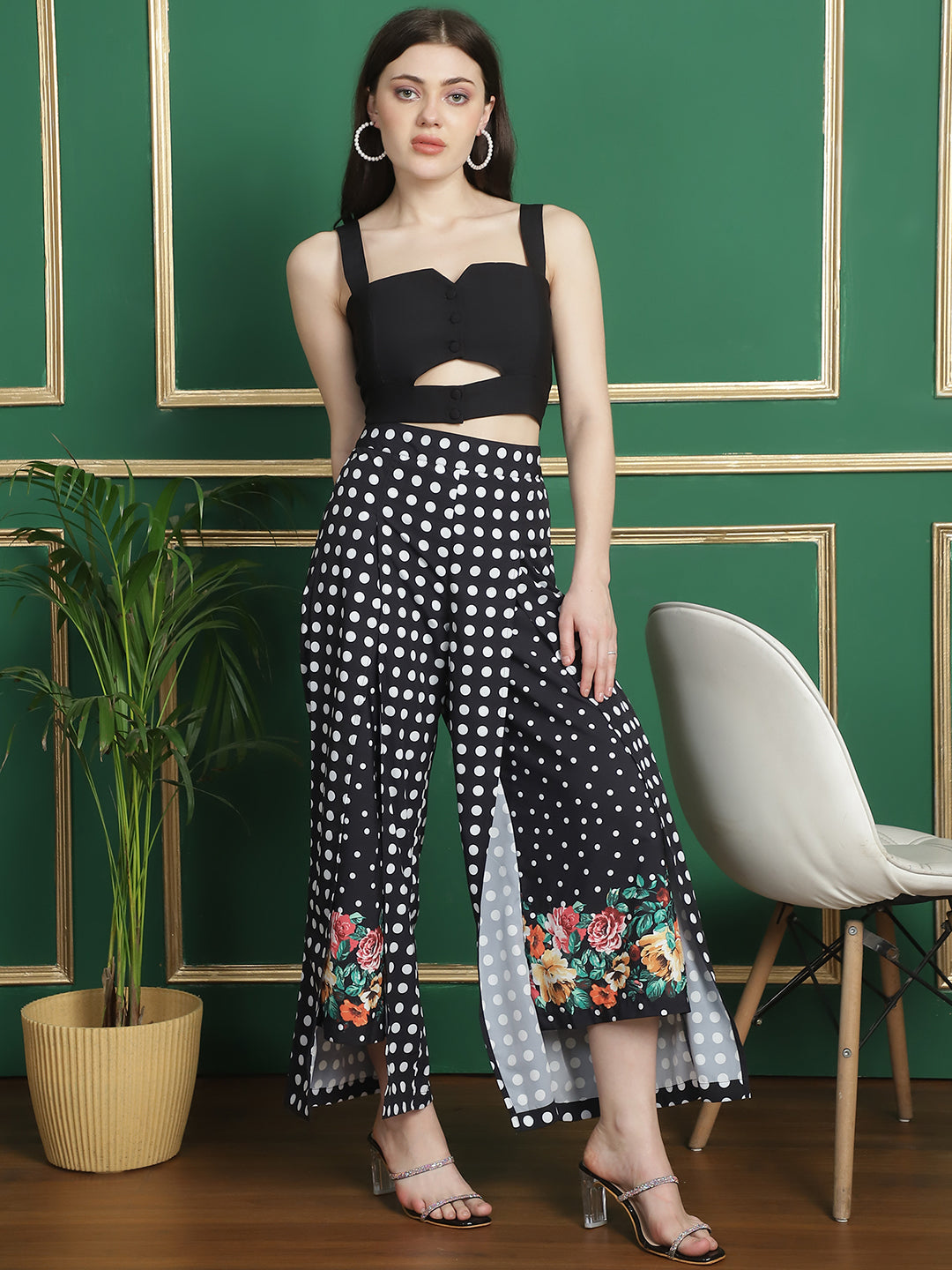 Blanc9FloralDotPrintedTrouserWithCut-OutCropTop-B9ST142