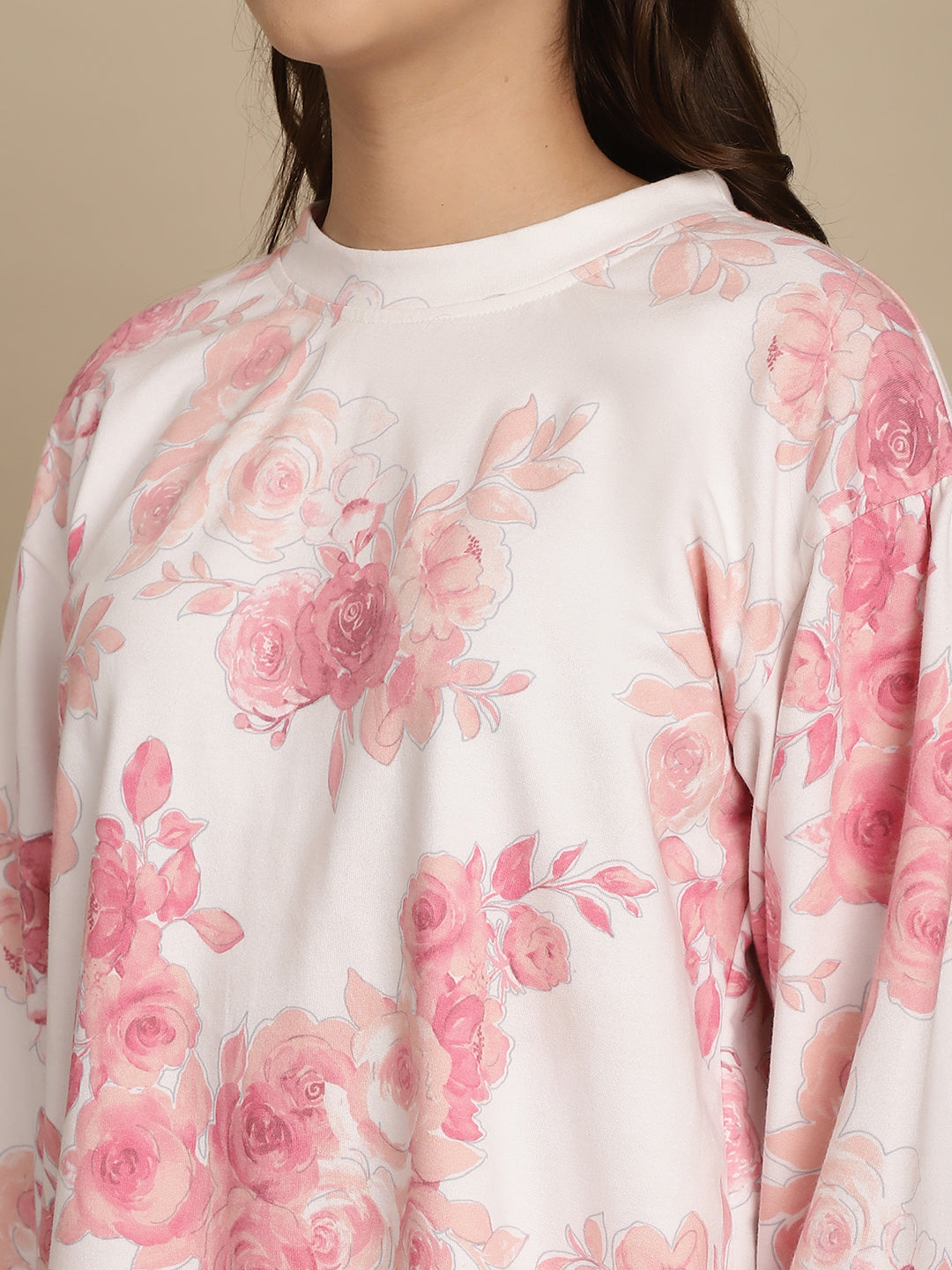Blanc9 Floral Printed Embellished Sweatshirt Jogger Set -B9ST146