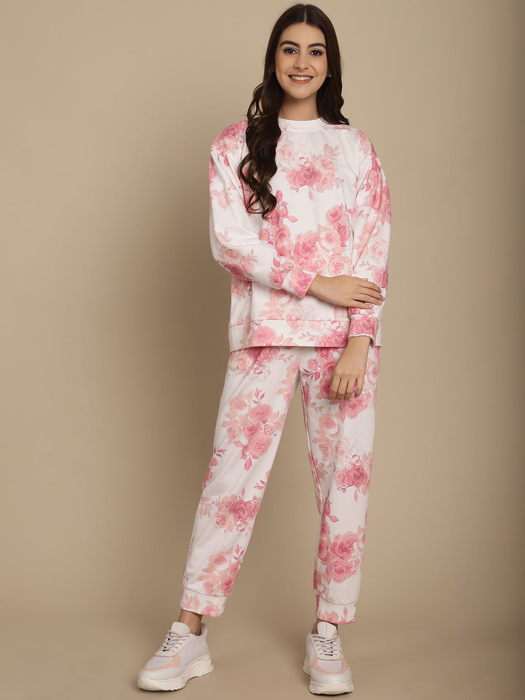 Blanc9 Floral Printed Embellished Sweatshirt Jogger Set -B9ST146