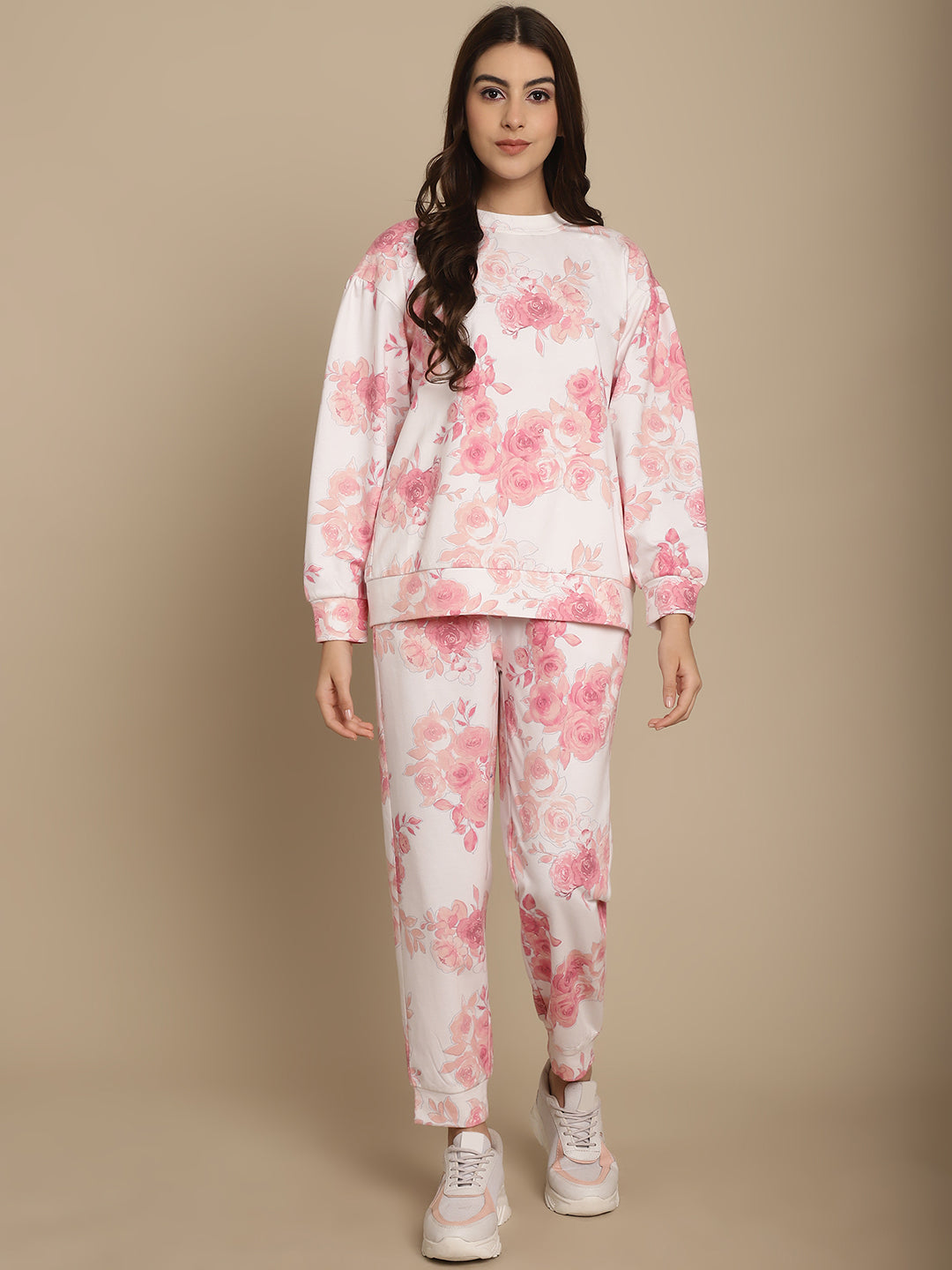 Blanc9 Floral Printed Embellished Sweatshirt Jogger Set -B9ST146