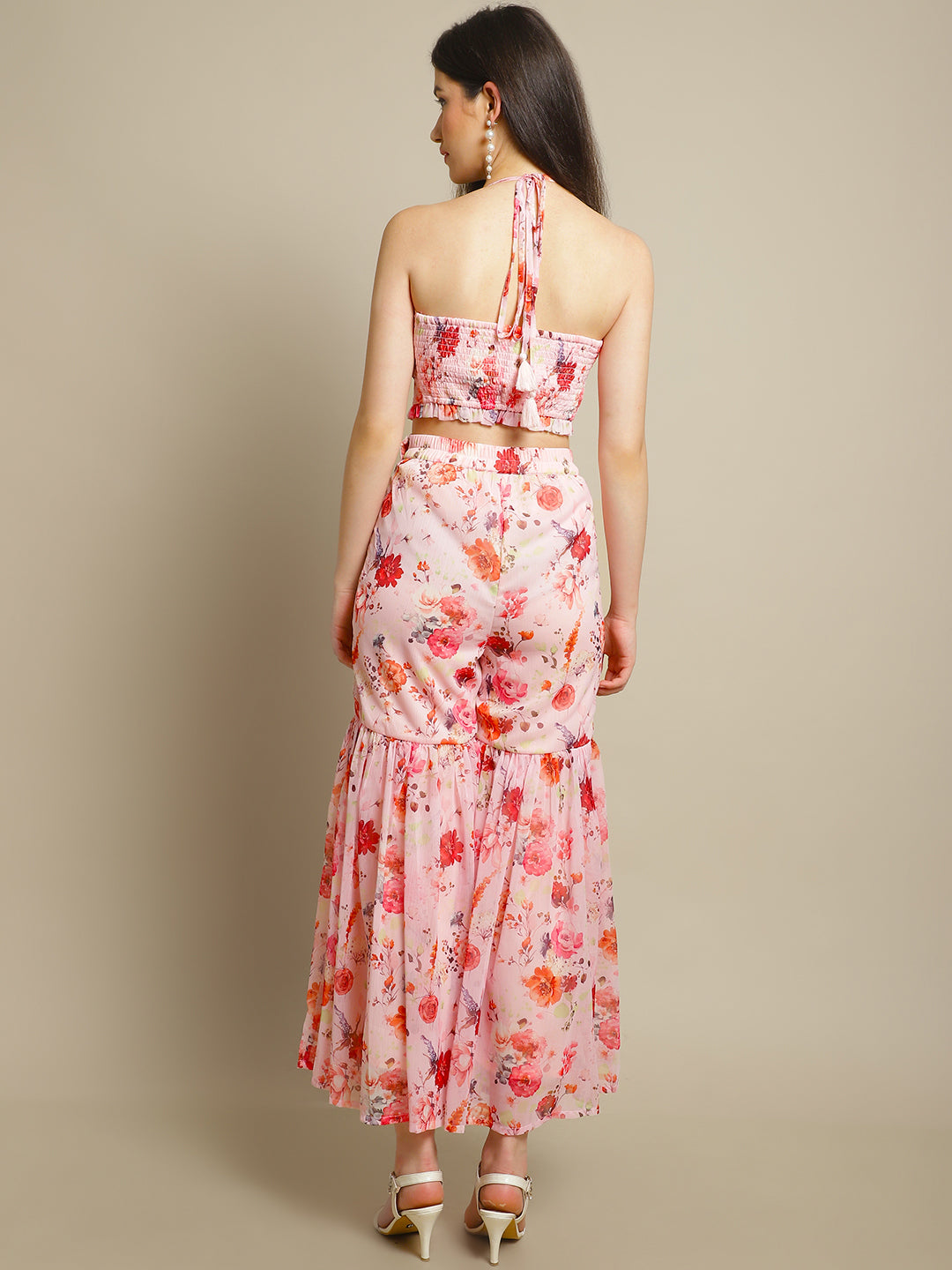 Blanc9 Floral Printed Pink Sharara With Crop Top-B9ST96