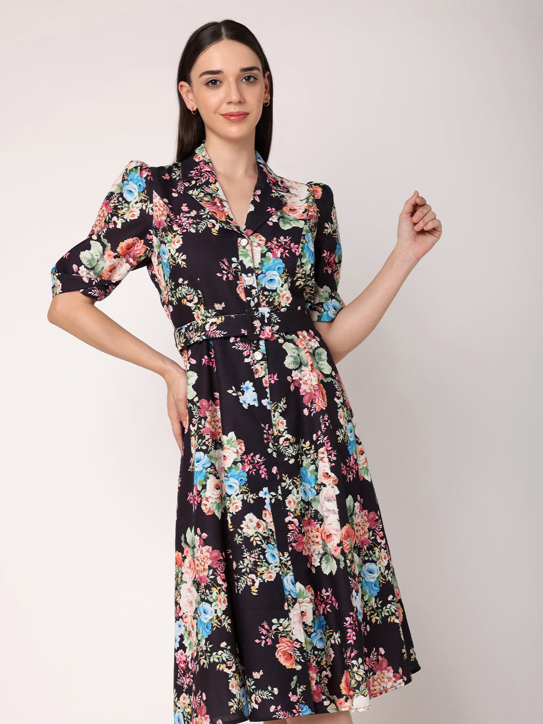Blanc9FloralPrintedShirtDress