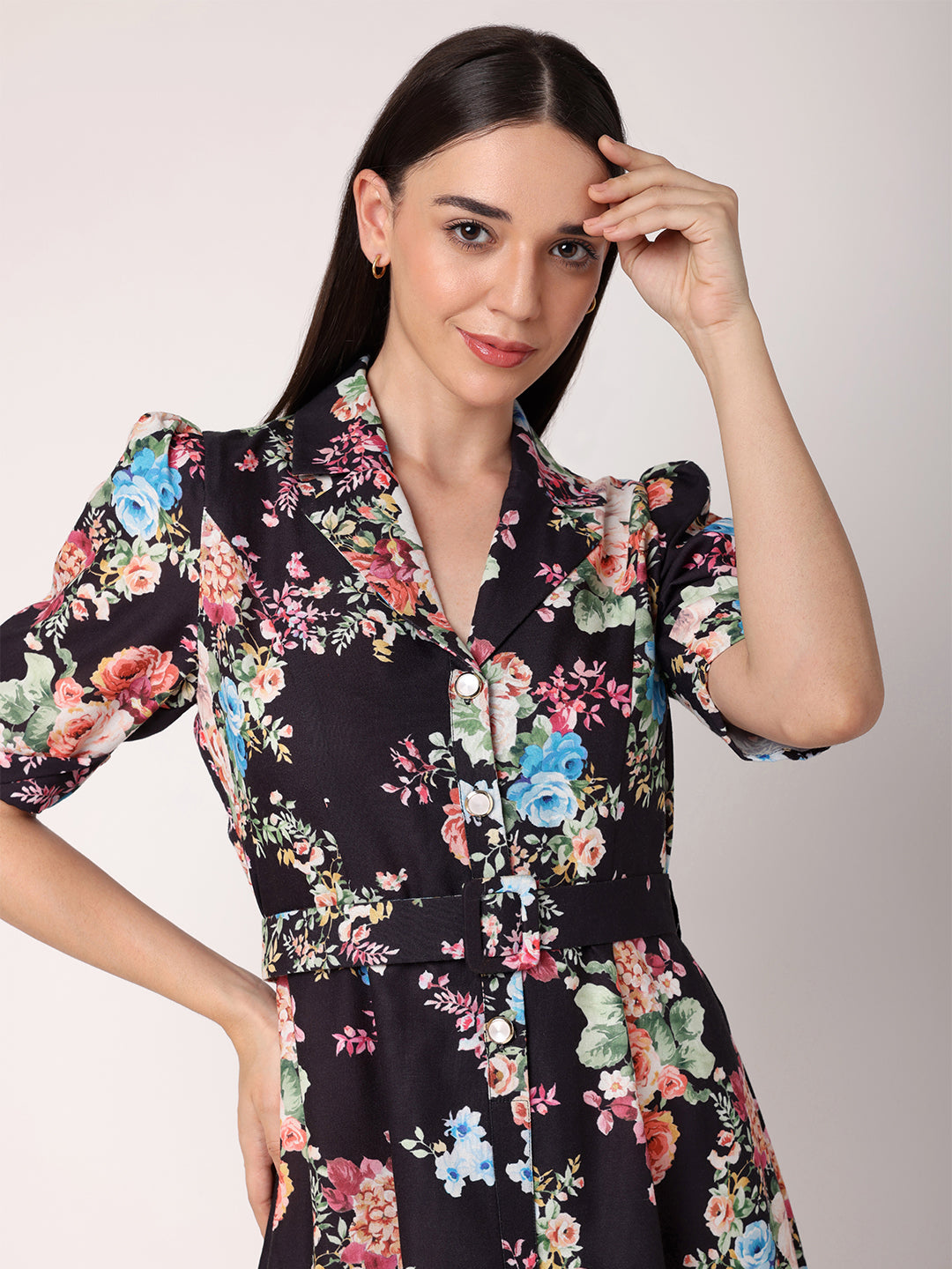 Blanc9FloralPrintedShirtDress