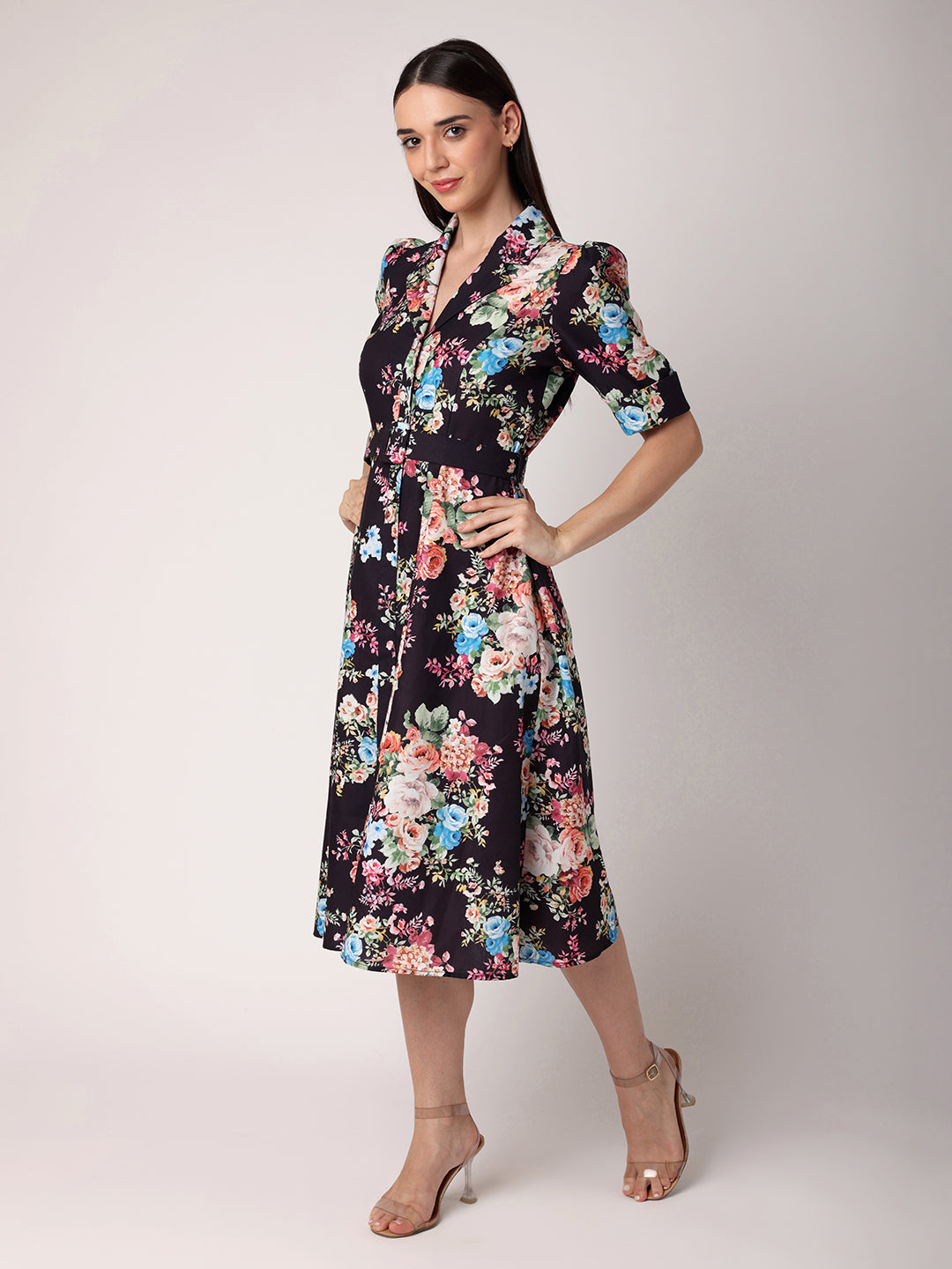 Blanc9FloralPrintedShirtDress