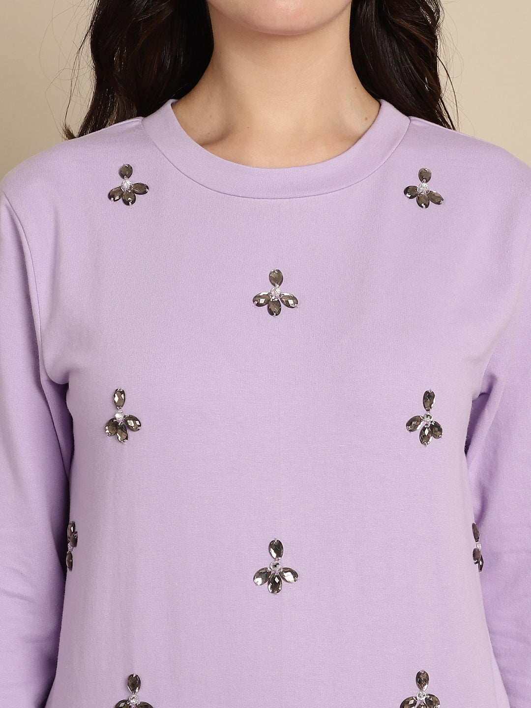 Blanc9 Floral Stone Work Sweatshirt With Jogger Set
