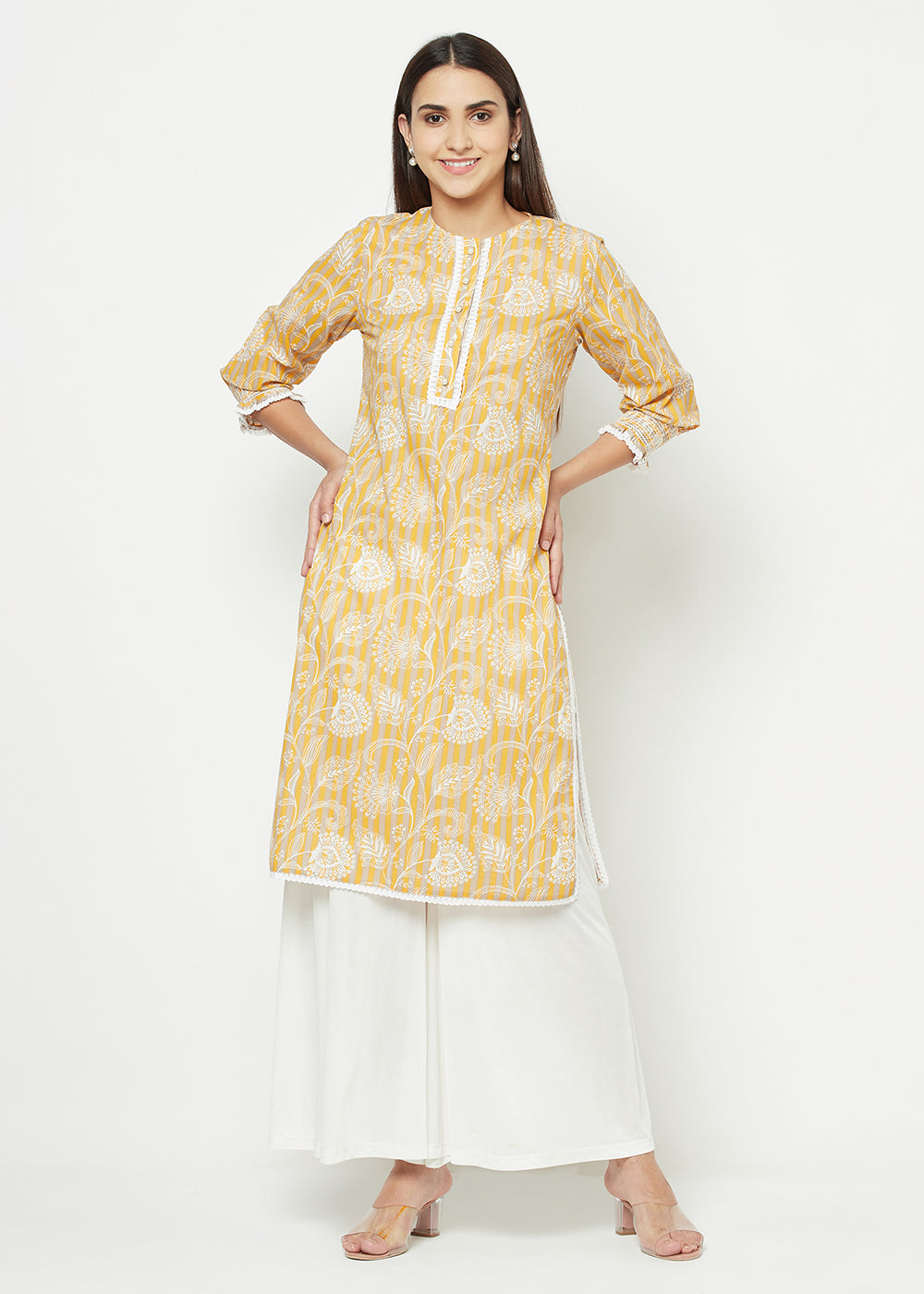 Blanc9 Floral and Stripes Smocking Kurti-B9EW32M
