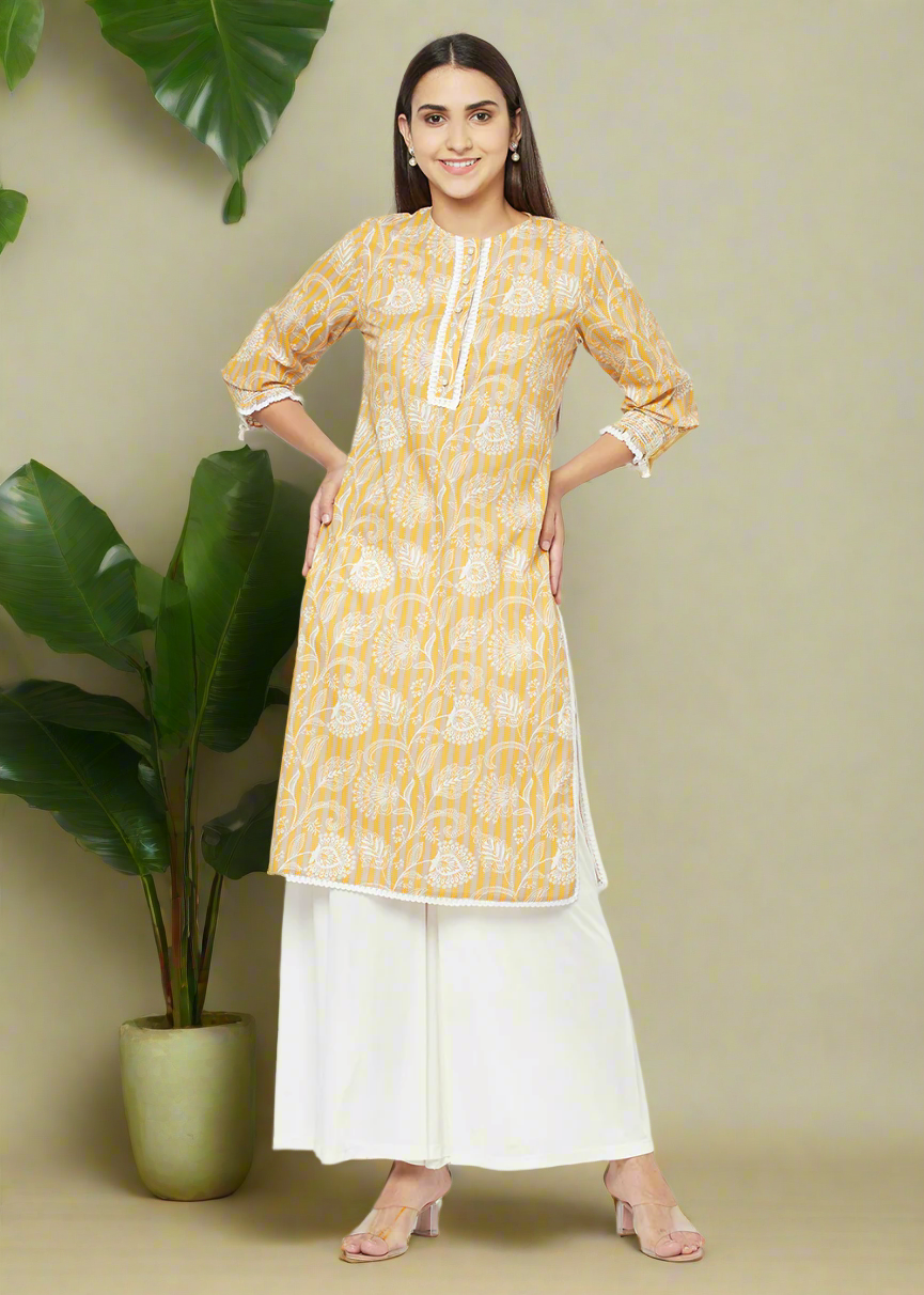 Floral and Stripes Smocking Kurti