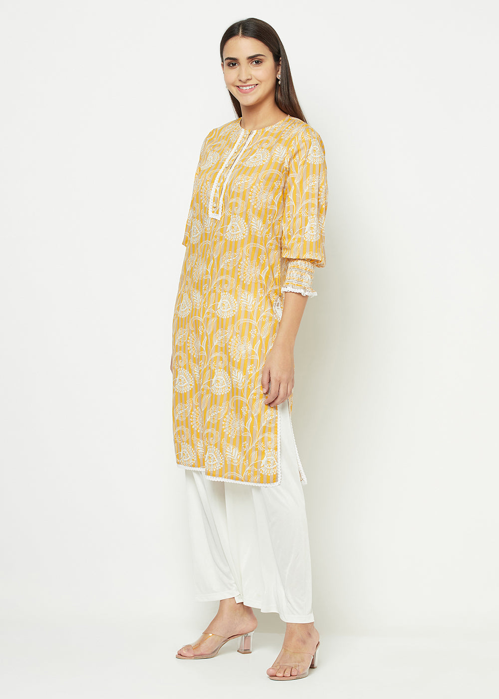 Blanc9 Floral and Stripes Smocking Kurti-B9EW32M