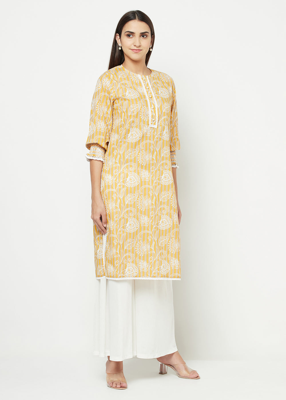 Blanc9 Floral and Stripes Smocking Kurti-B9EW32M