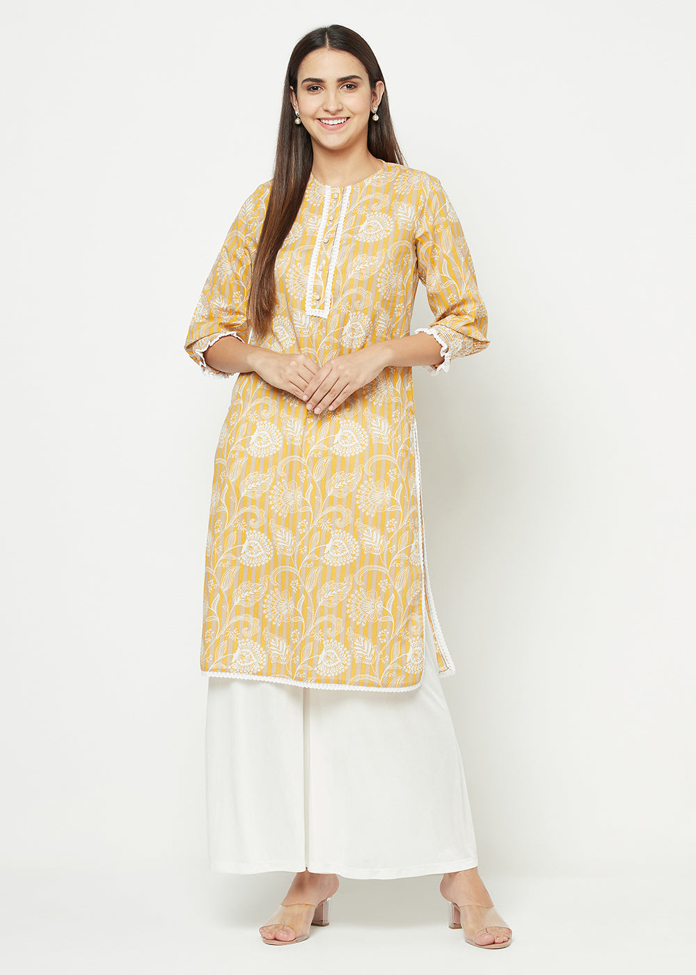 Blanc9 Floral and Stripes Smocking Kurti-B9EW32M