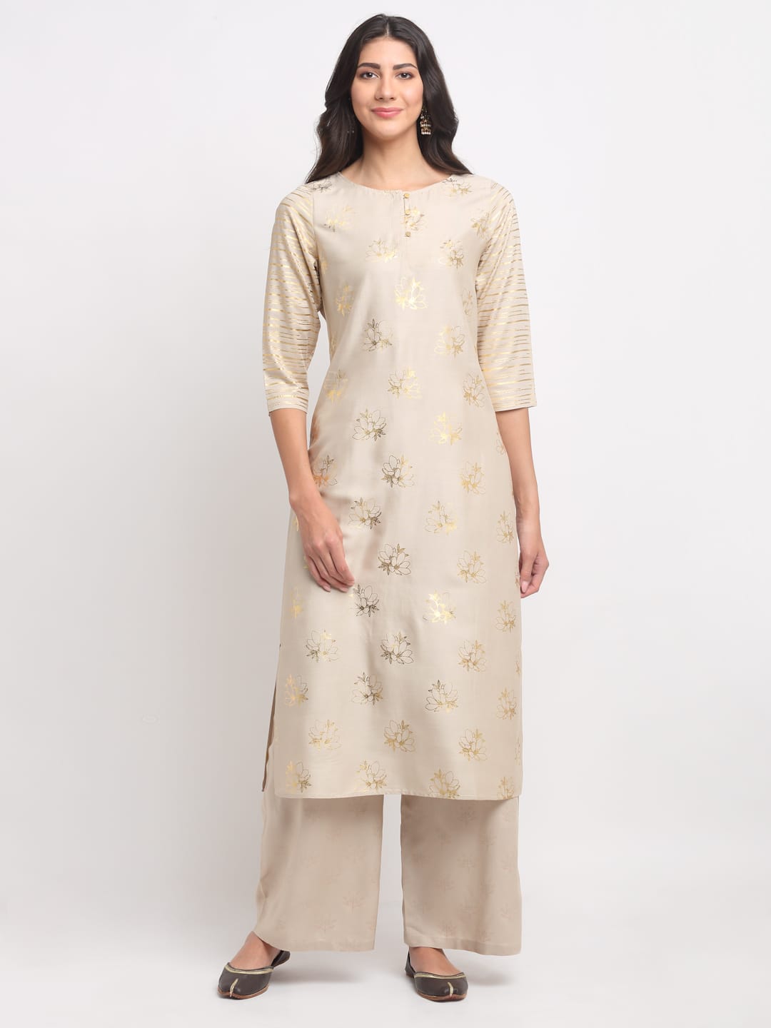 Blanc9 Foil Floral Striped Kurti-B9FV08B