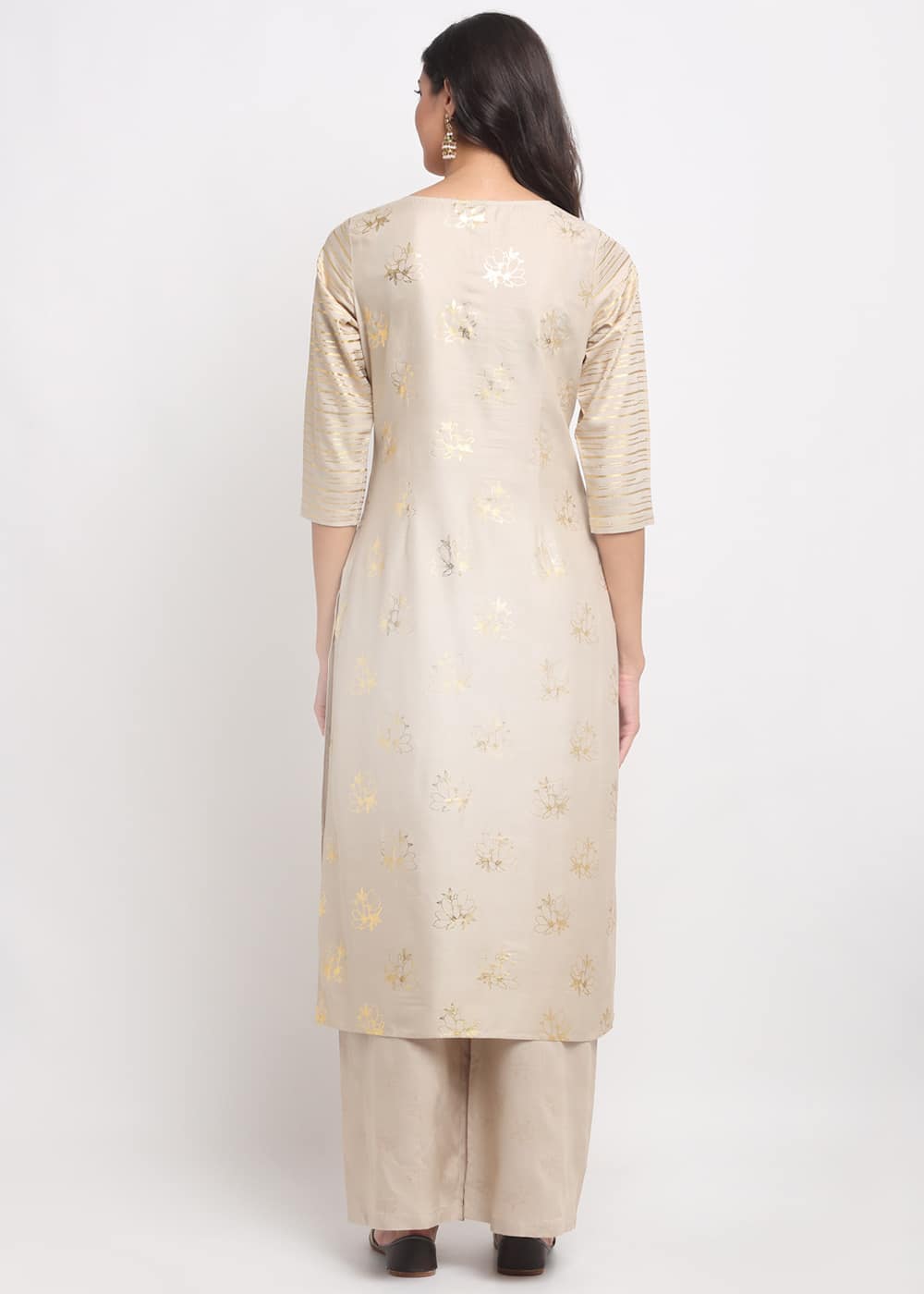 Blanc9 Foil Floral Striped Kurti-B9FV08B