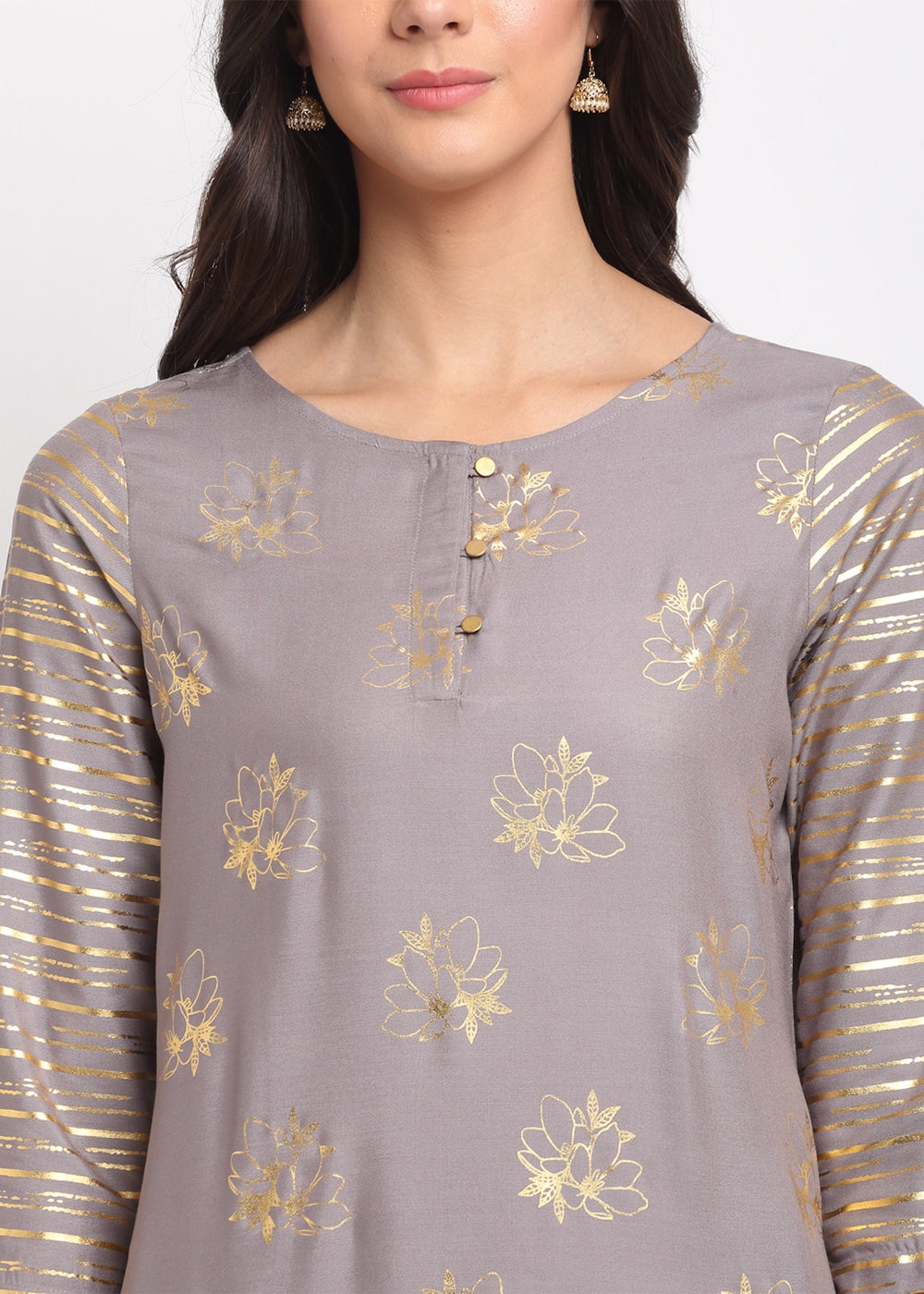 Blanc9 Foil Floral Striped Kurti-B9FV08G