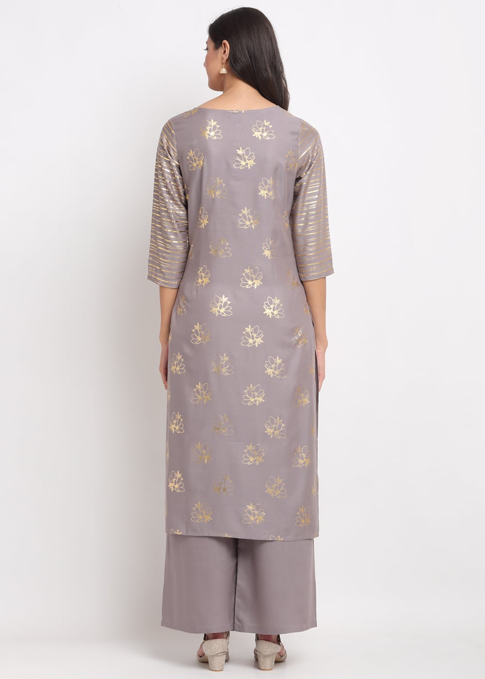 Blanc9 Foil Floral Striped Kurti-B9FV08G