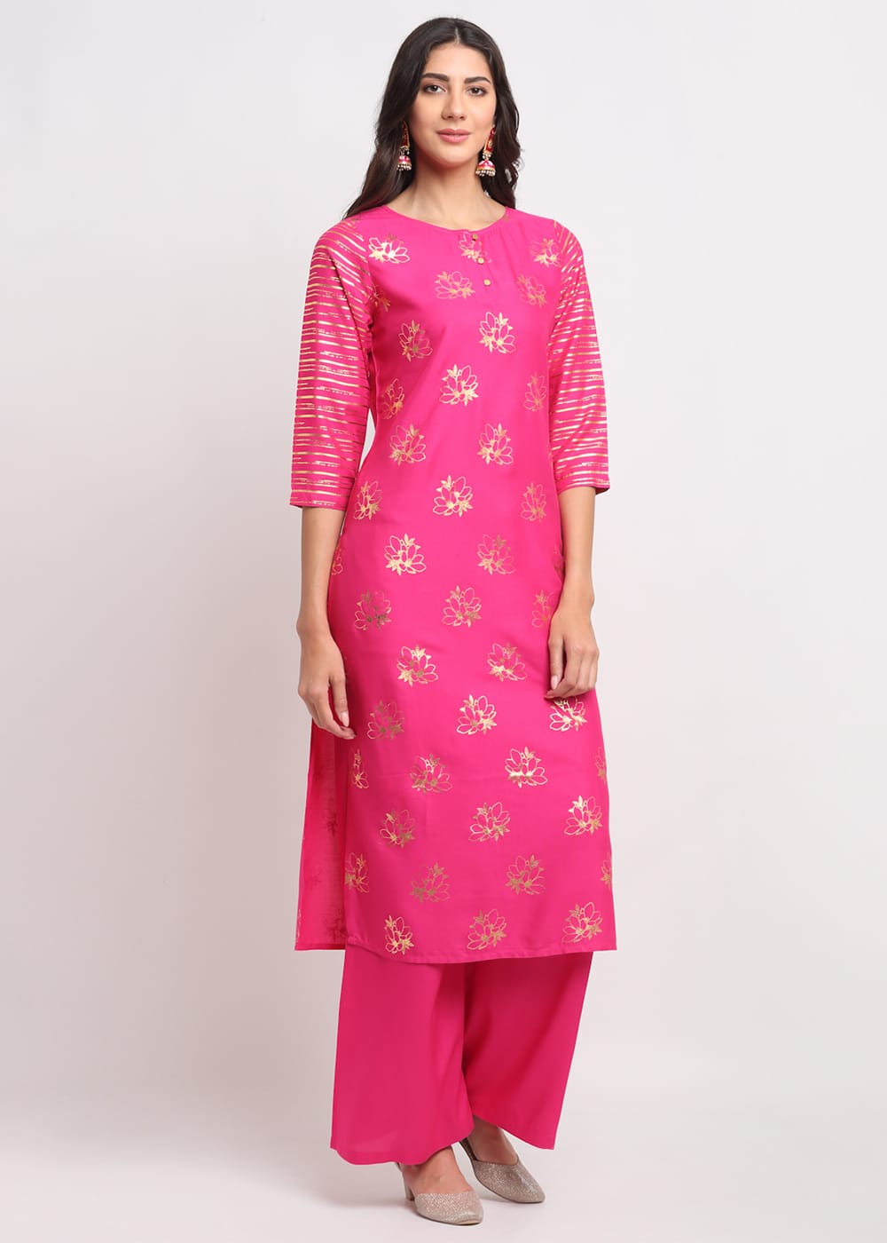 Blanc9 Foil Floral Striped Kurti-B9FV08P