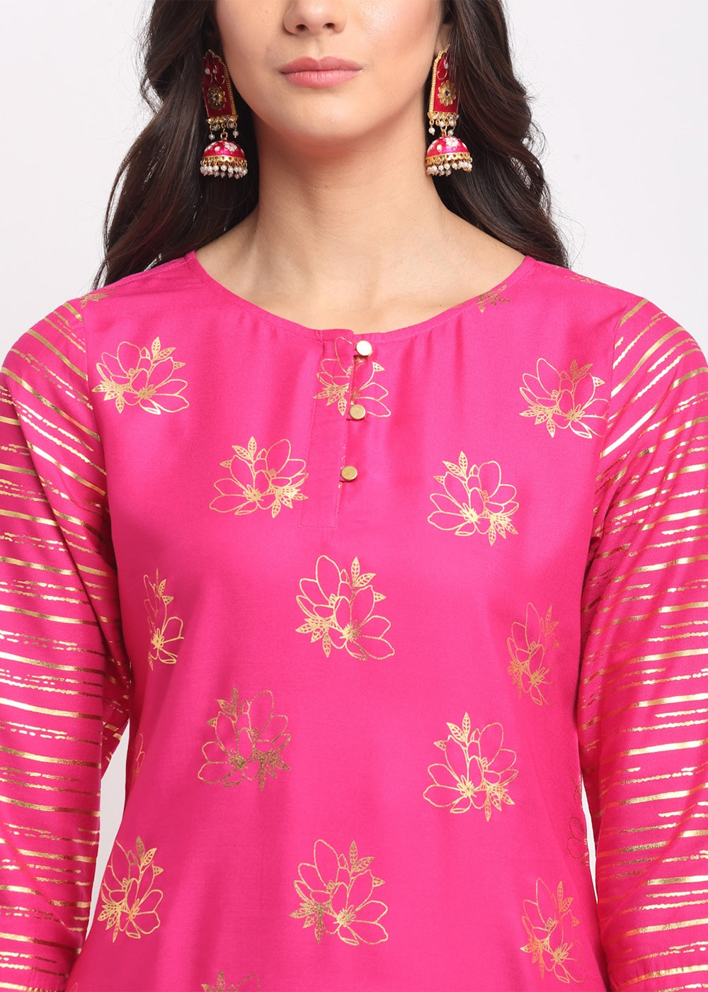 Blanc9 Foil Floral Striped Kurti-B9FV08P