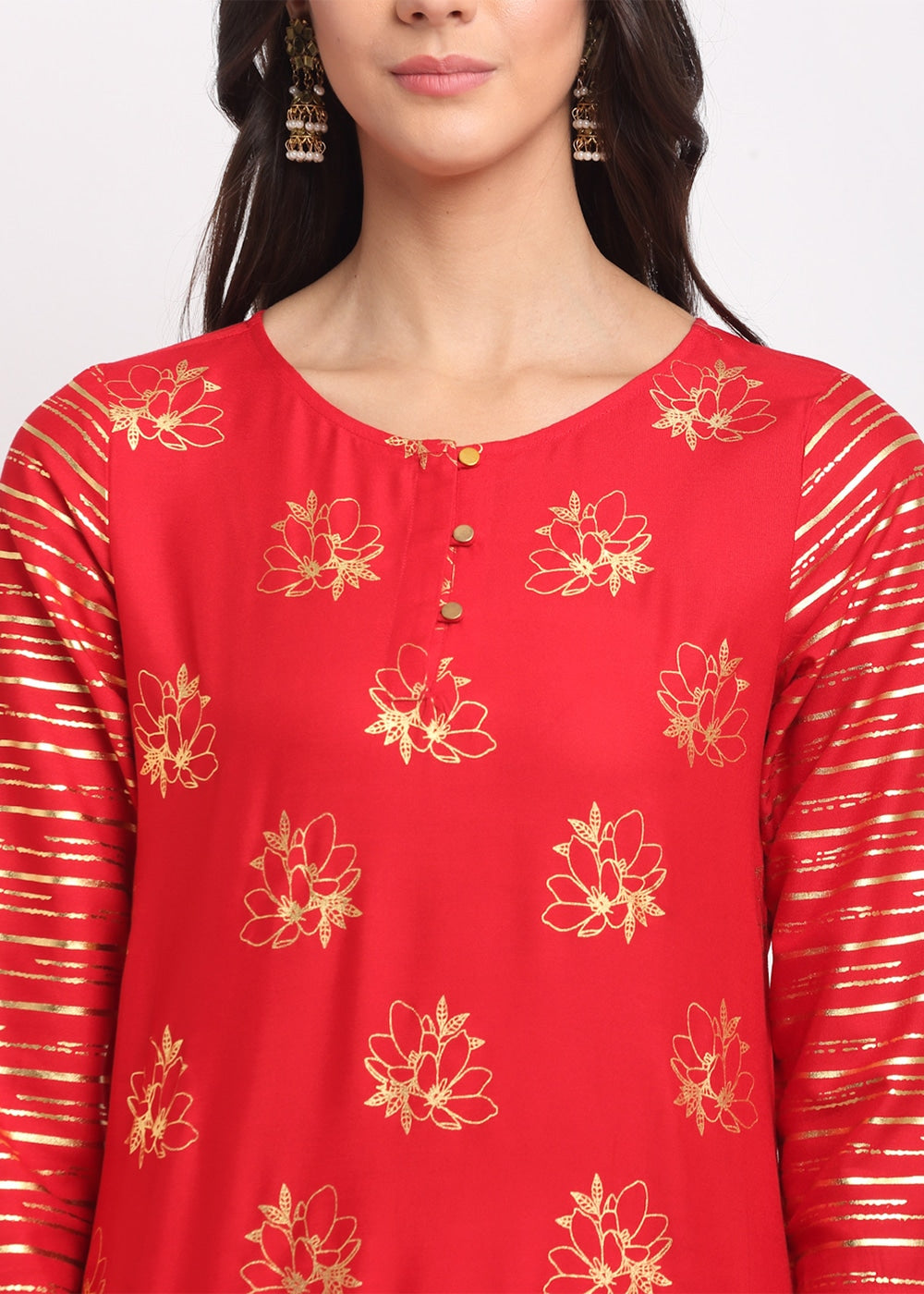 Blanc9 Foil Floral Striped Kurti-B9FV08R
