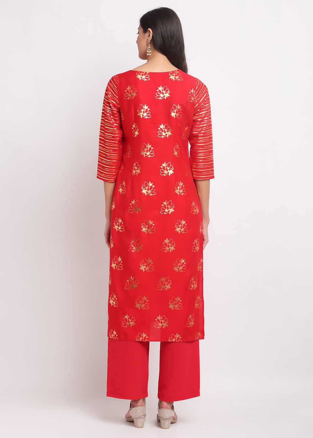 Blanc9 Foil Floral Striped Kurti-B9FV08R