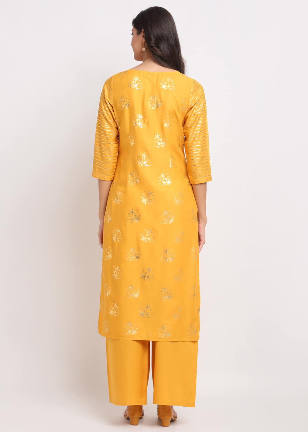 Blanc9 Foil Floral Striped Kurti-B9FV08Y