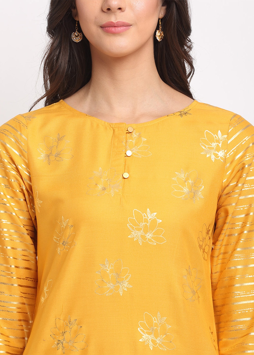 Blanc9 Foil Floral Striped Kurti-B9FV08Y