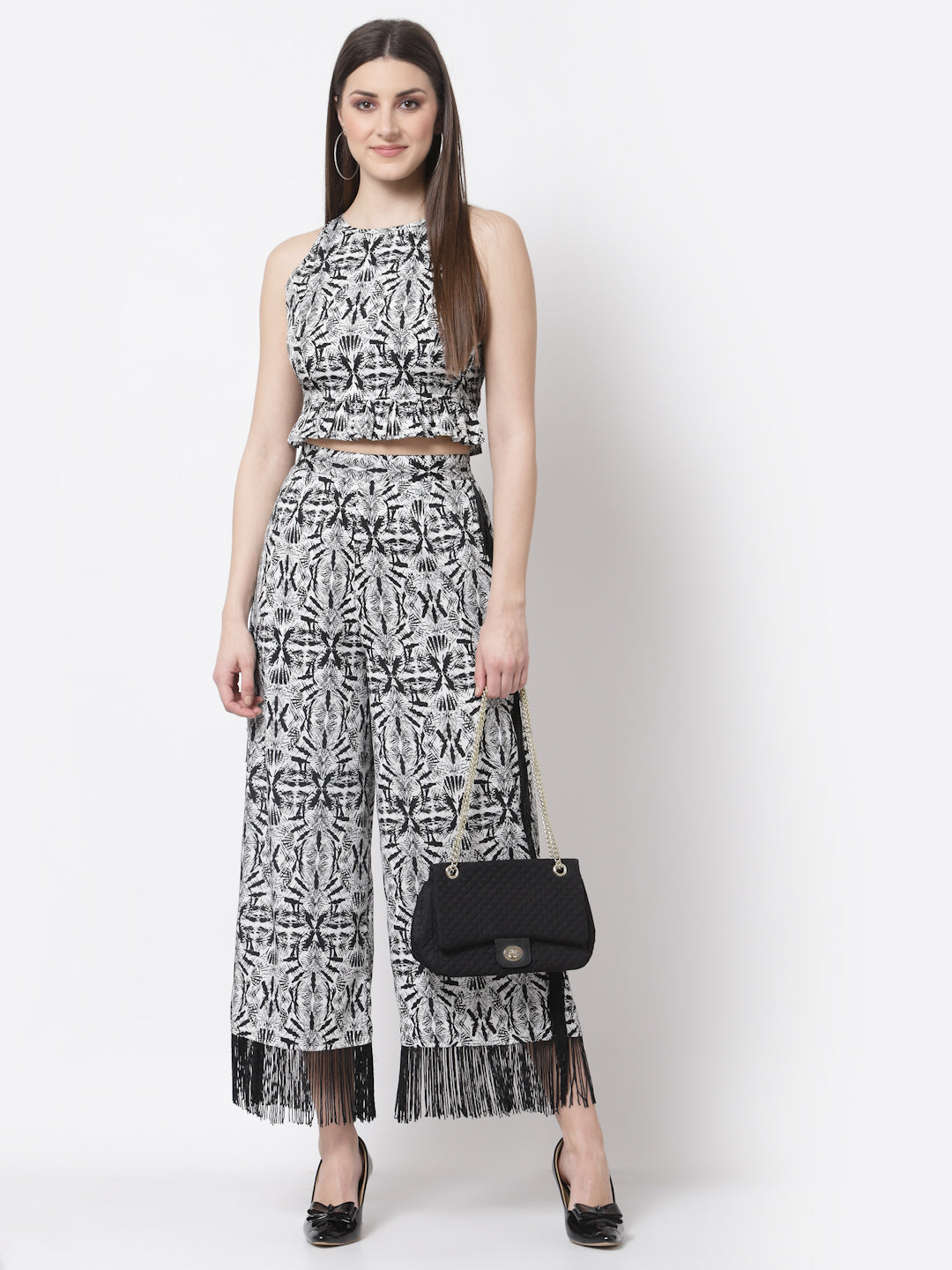 Blanc9 Fringed and Printed Co-ord Set-B9ST53