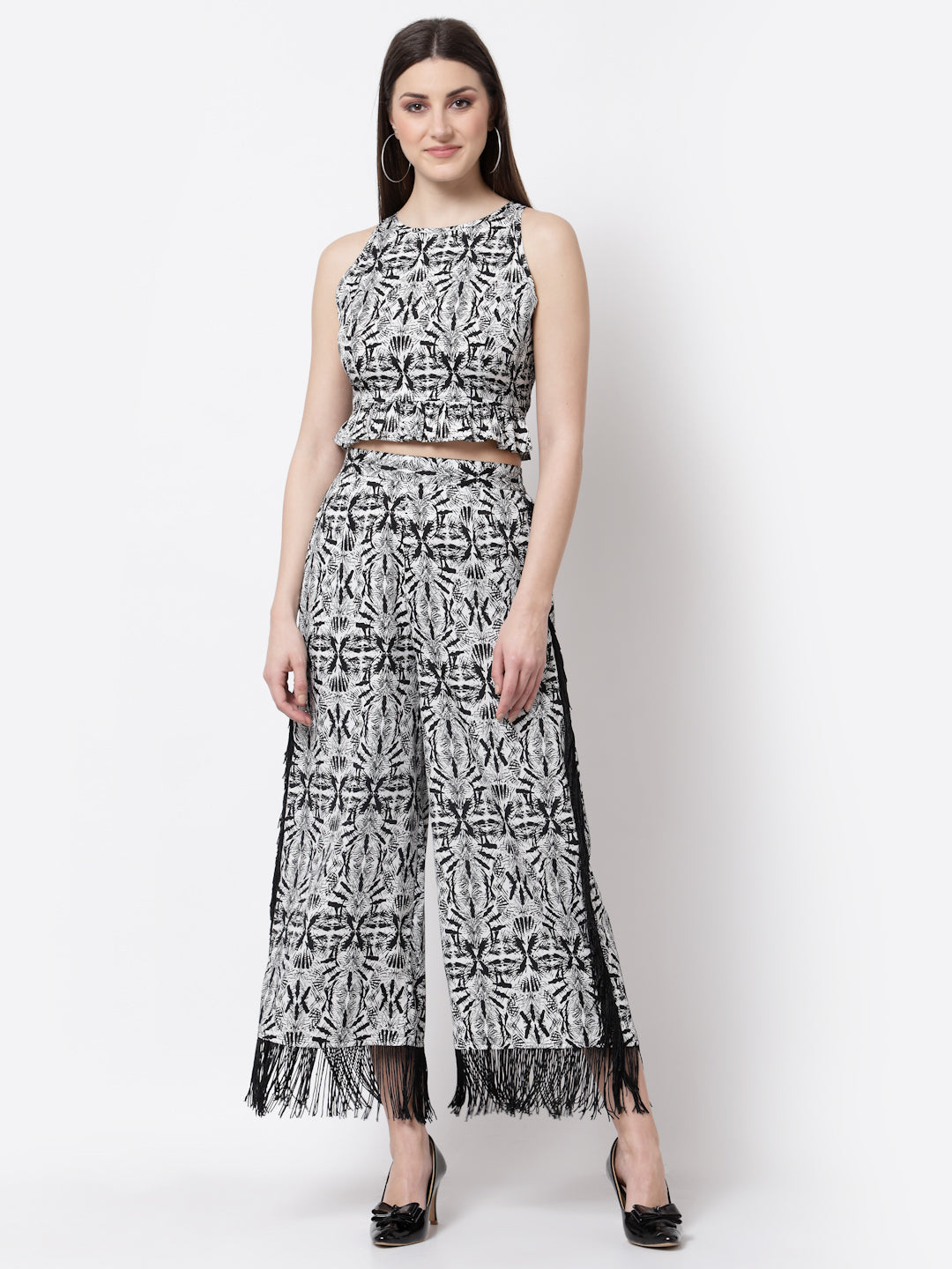 Blanc9 Fringed and Printed Co-ord Set-B9ST53
