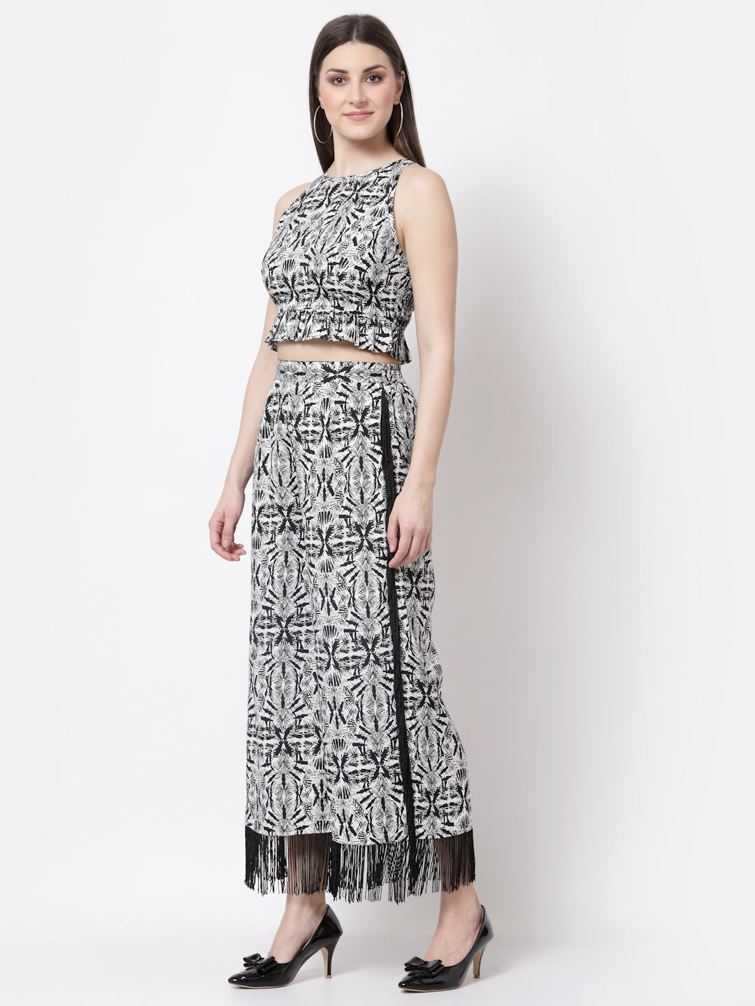 Blanc9 Fringed and Printed Co-ord Set-B9ST53